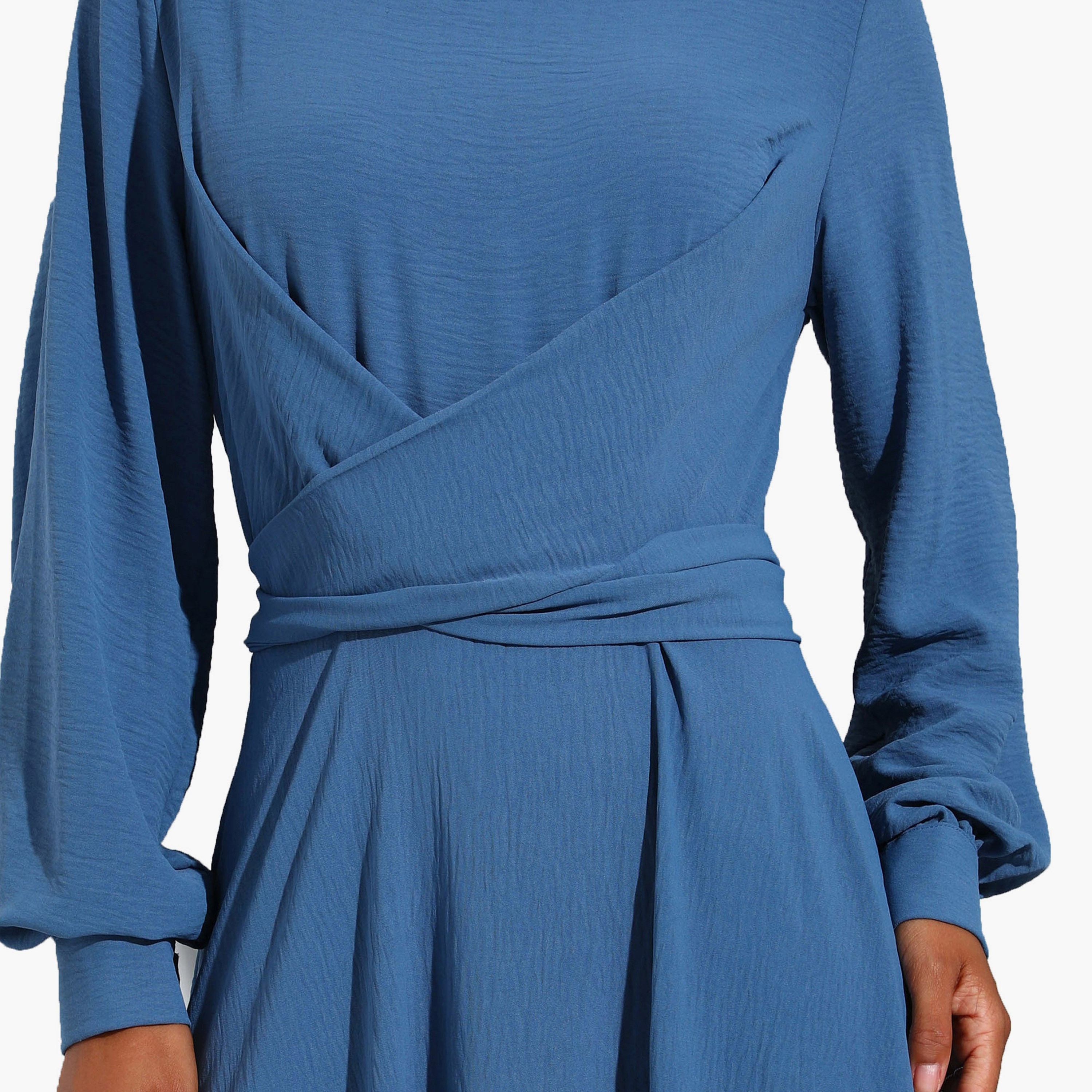 فستان متواضع عادية برقبة عالية عادي وحزام خلفي من مودانيشا-women-clothing-dresses-image-4