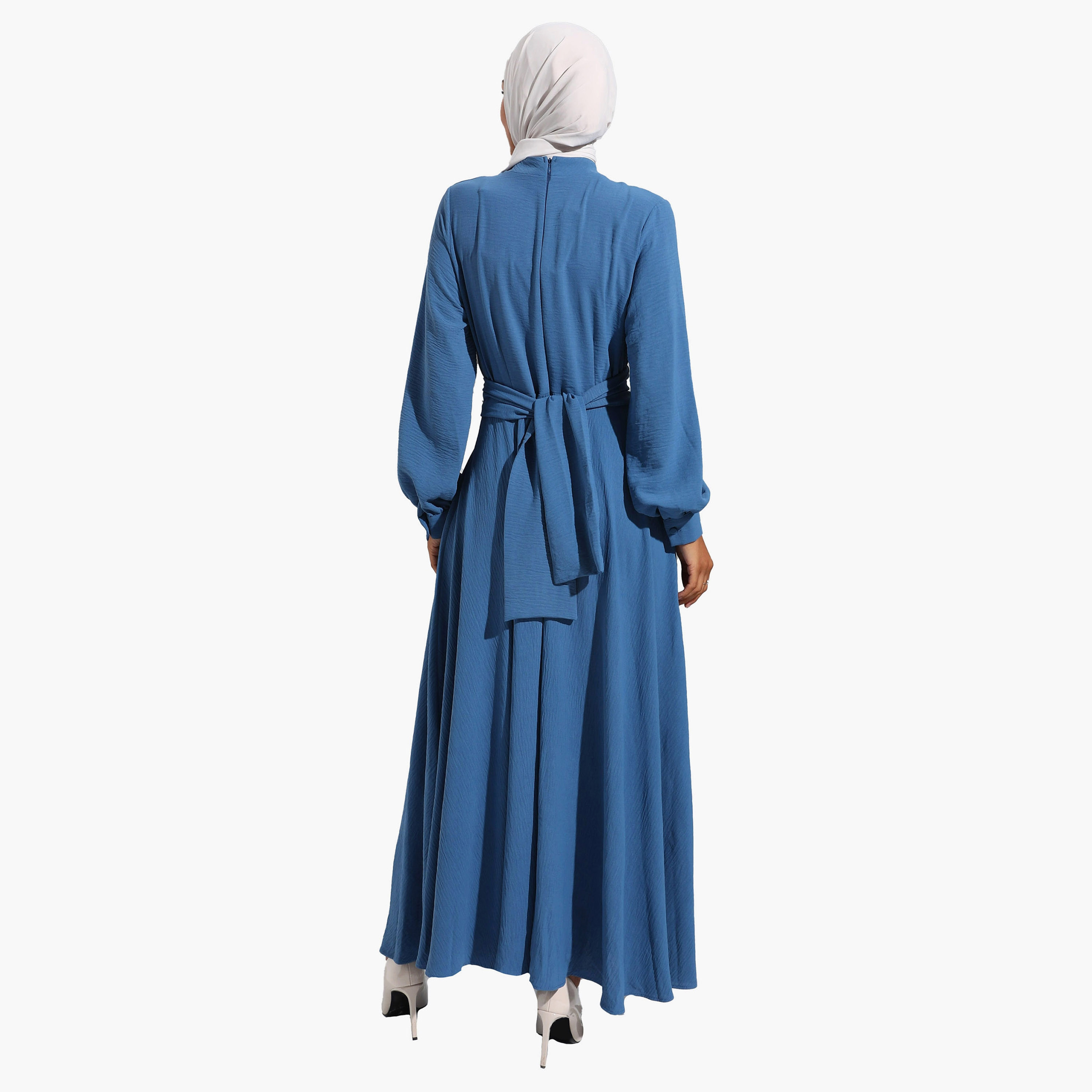 فستان متواضع عادية برقبة عالية عادي وحزام خلفي من مودانيشا-women-clothing-dresses-image-5