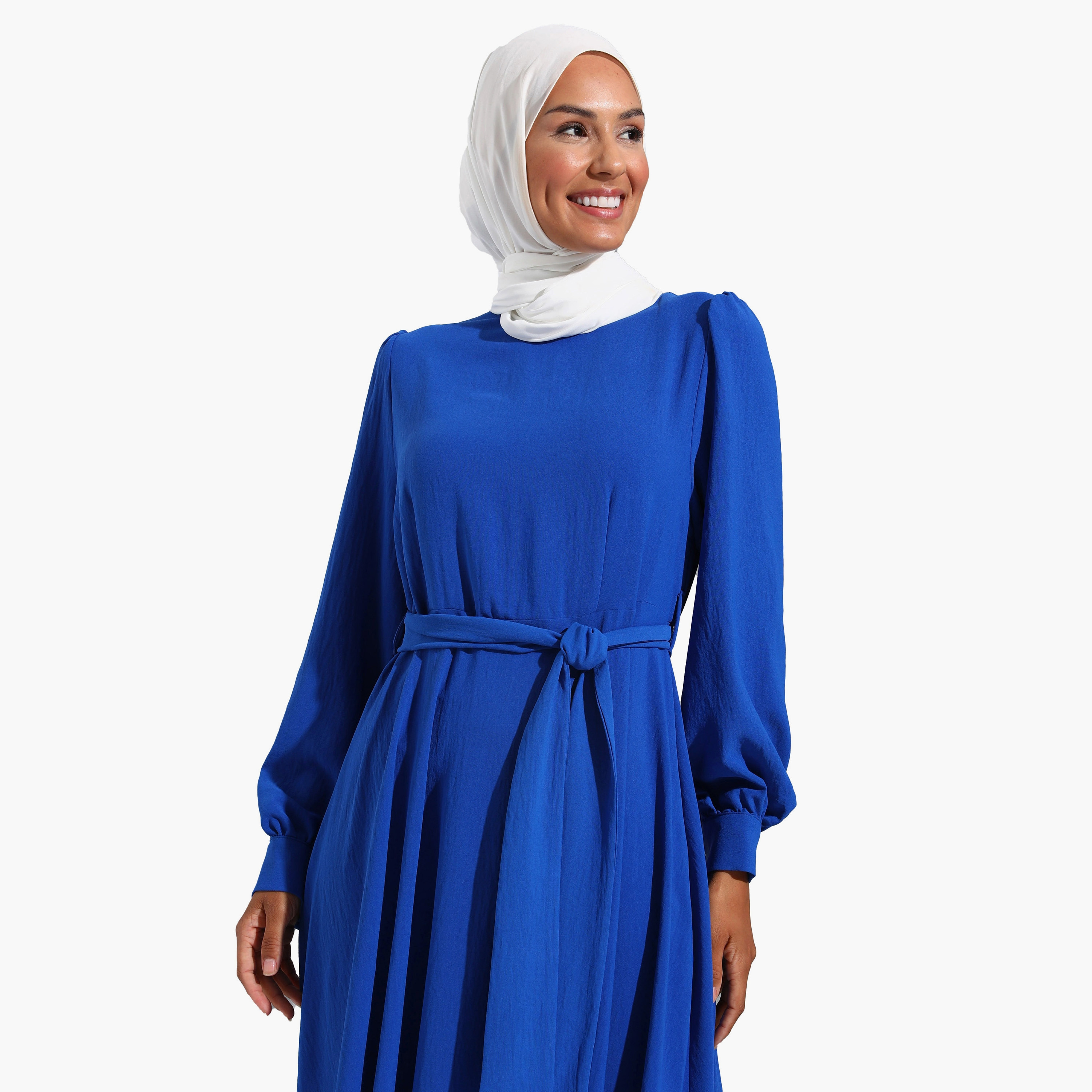 Modanisa Plain Crew Neck Tie Belt Modest Dress-women-clothing-dresses-image-3