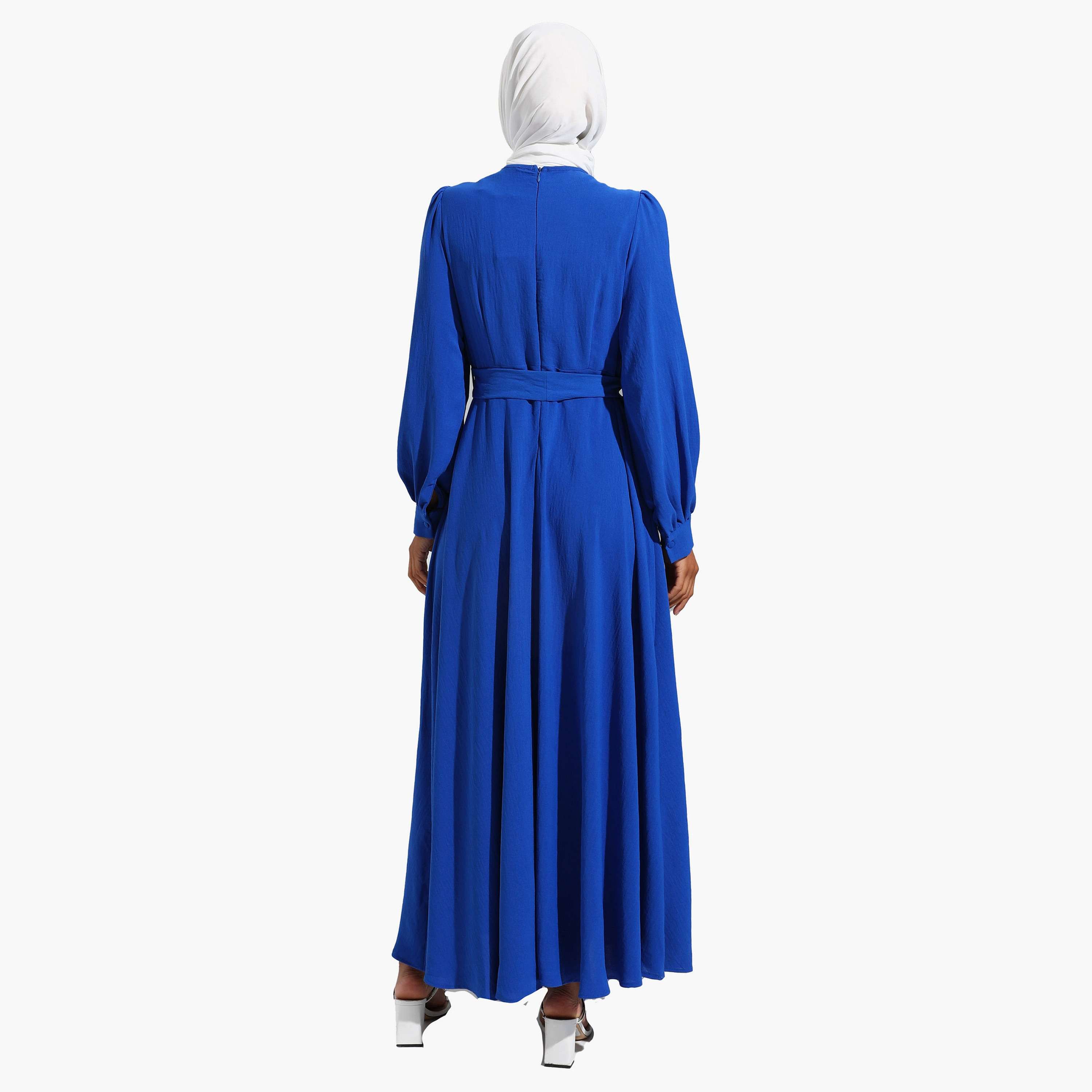 Modanisa Plain Crew Neck Tie Belt Modest Dress-women-clothing-dresses-image-5