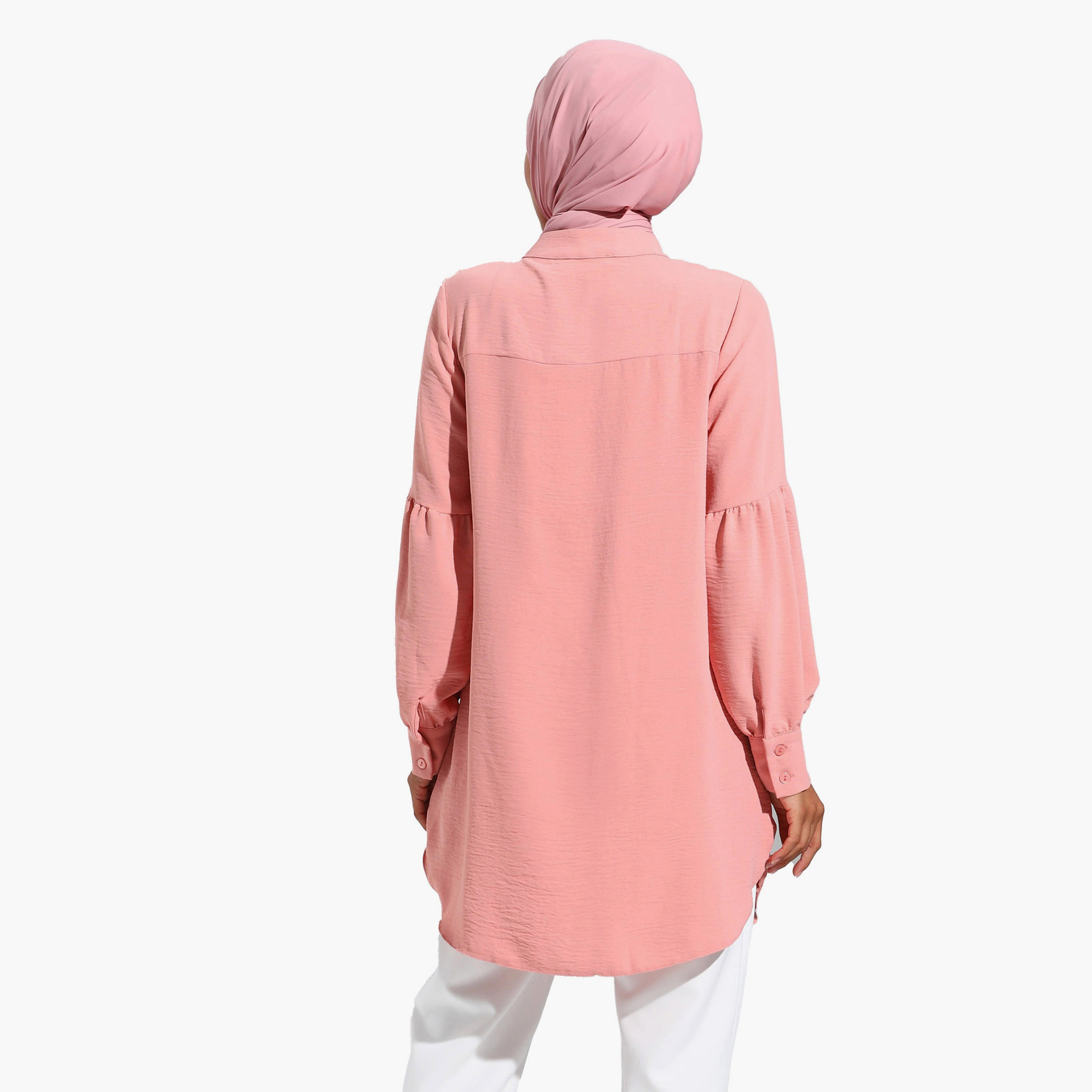Modanisa Plain Mandarin Collar Long Sleeves Tunic with Button Closure-women-clothing-shirtsandblouses-blouses-image-5