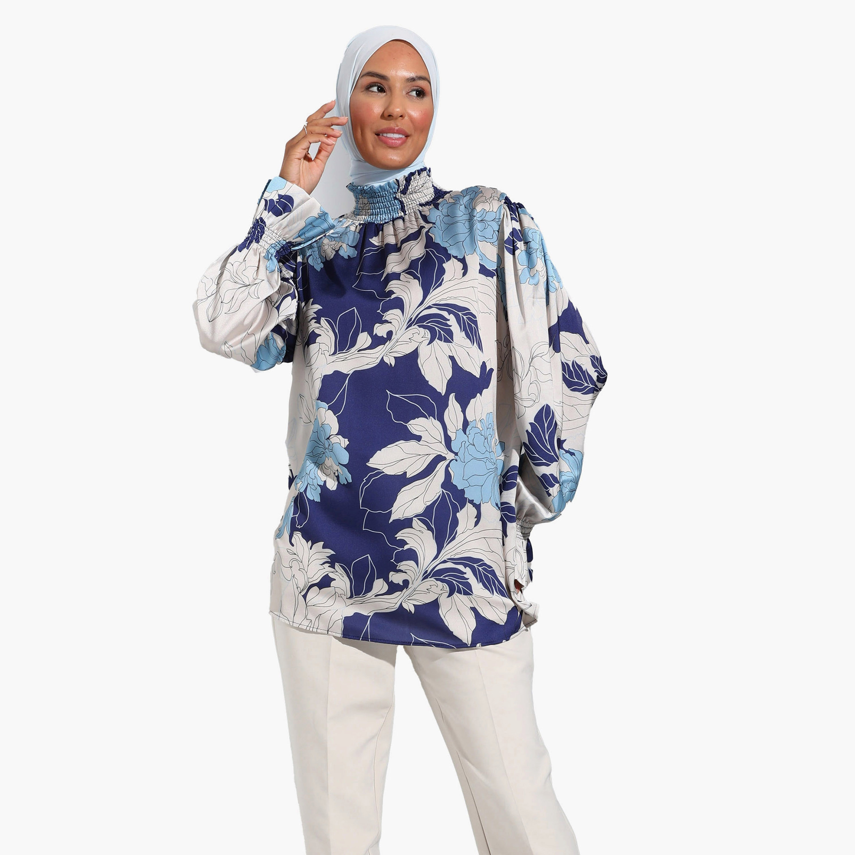 Modanisa Floral High Neck Long Sleeves Top-women-clothing-shirtsandblouses-blouses-image-1
