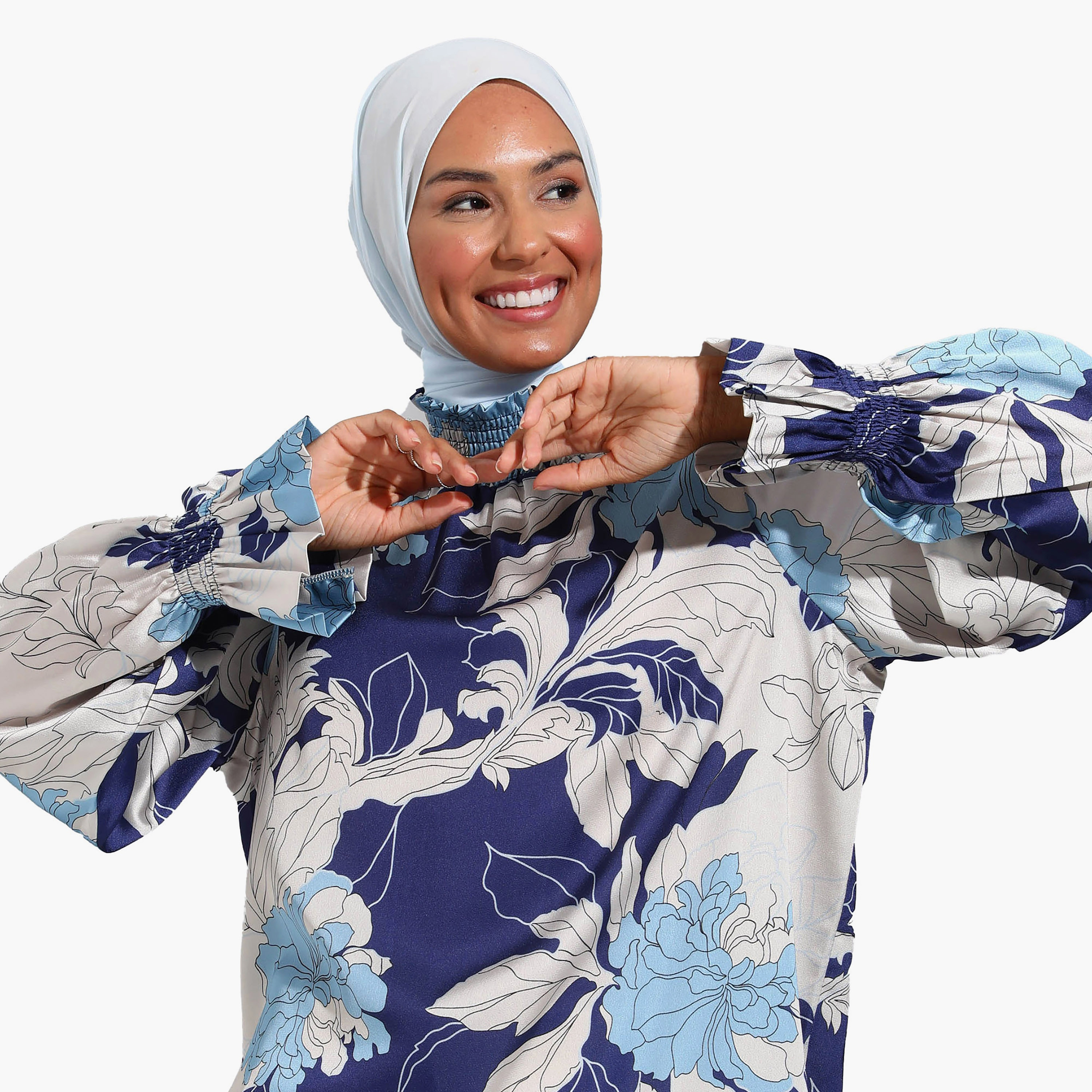 بلوزة مودانيسا بنقشة الزهور وياقة عالية وأكمام طويلة-women-clothing-shirtsandblouses-blouses-image-3