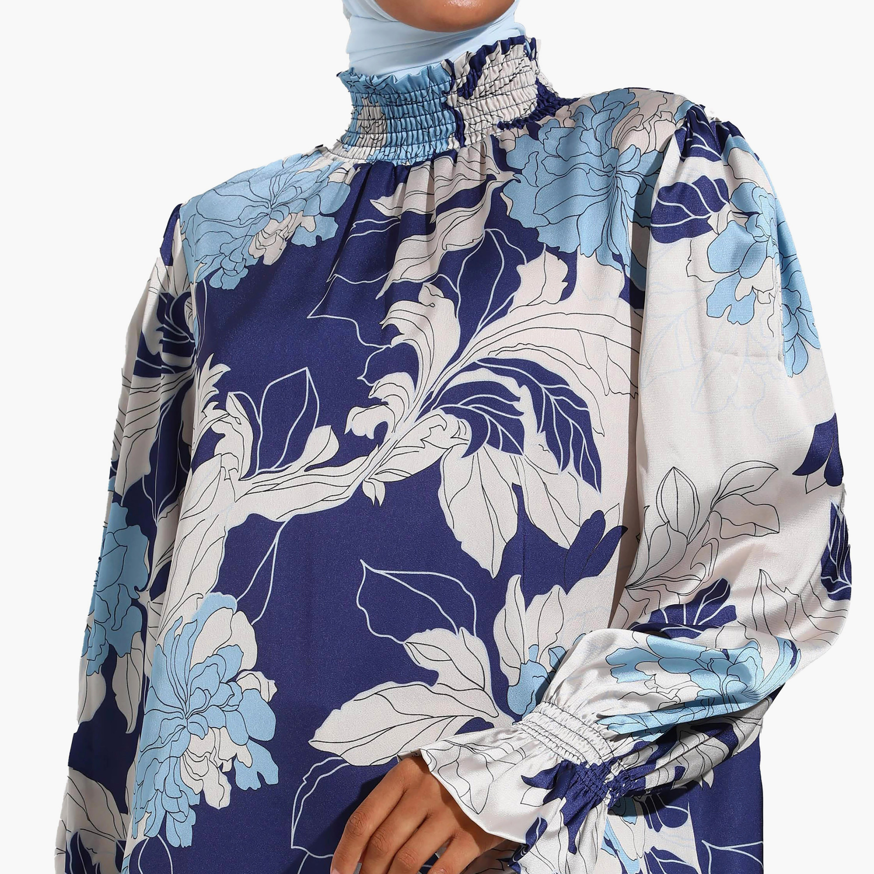 بلوزة مودانيسا بنقشة الزهور وياقة عالية وأكمام طويلة-women-clothing-shirtsandblouses-blouses-image-4