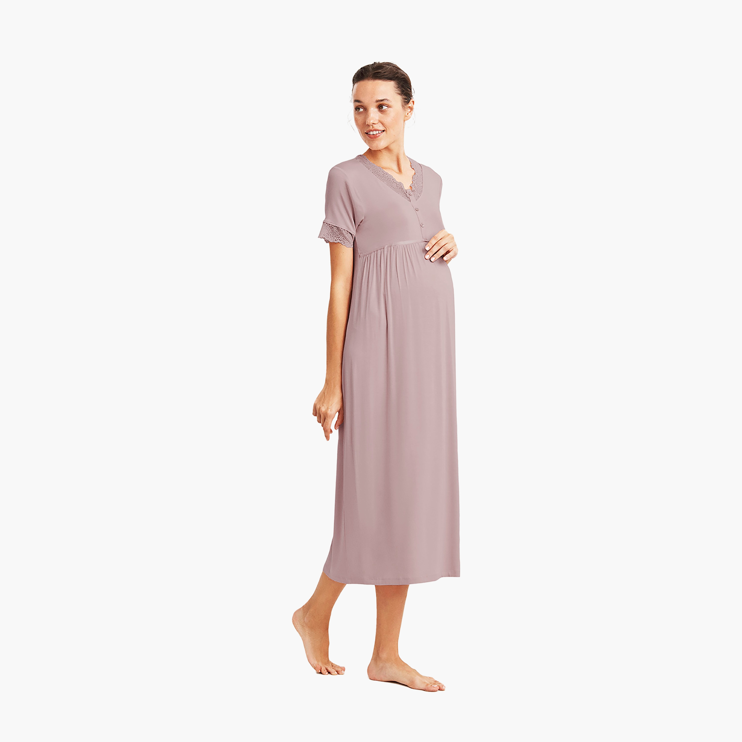 Catherine's Lace Detail V-Neck Three-Quarter Sleeves Women's Maternity Dress-women-clothing-maternity-dresses-image-3