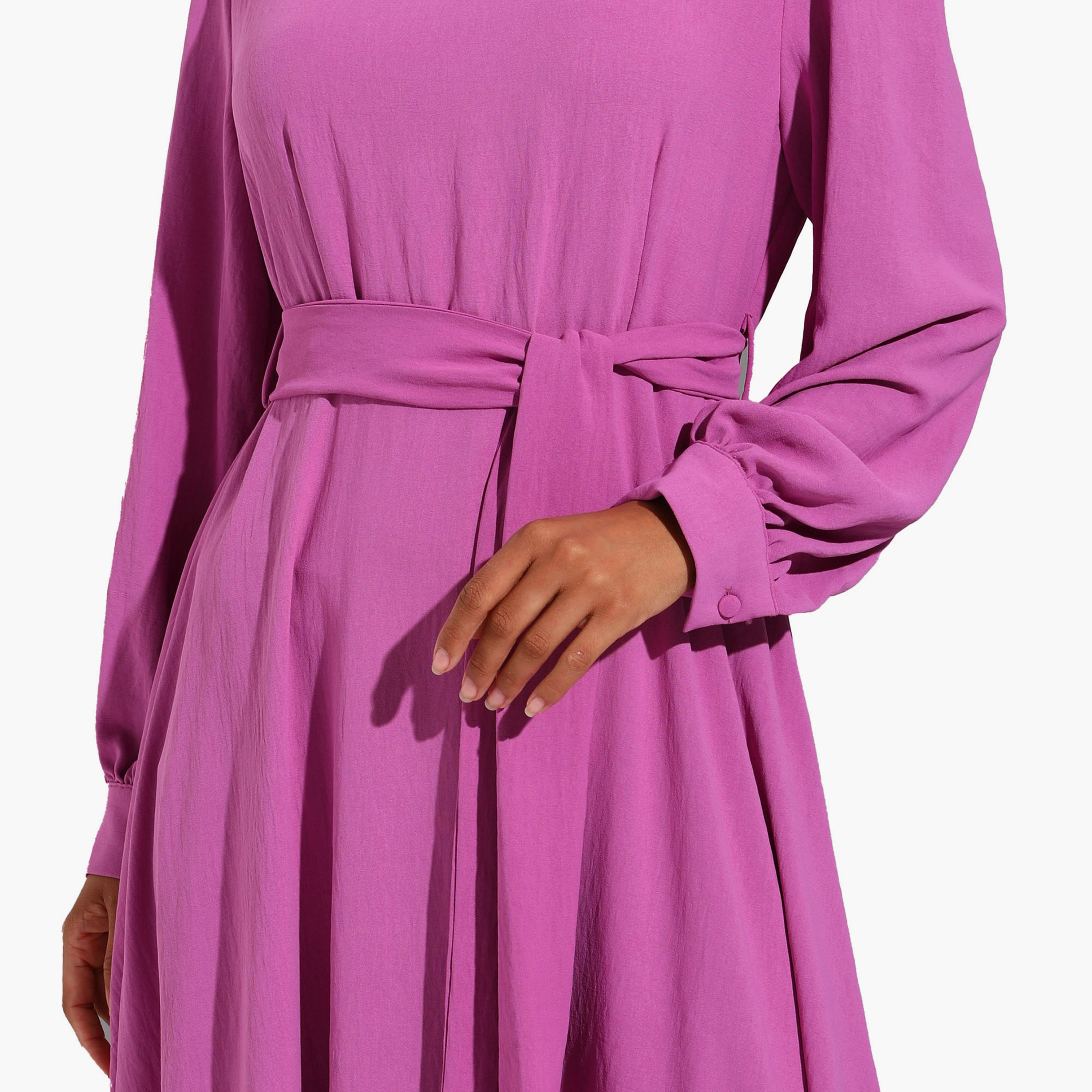 Modanisa Plain Crew Neck Tie Belt Modest Dress-women-clothing-dresses-image-4