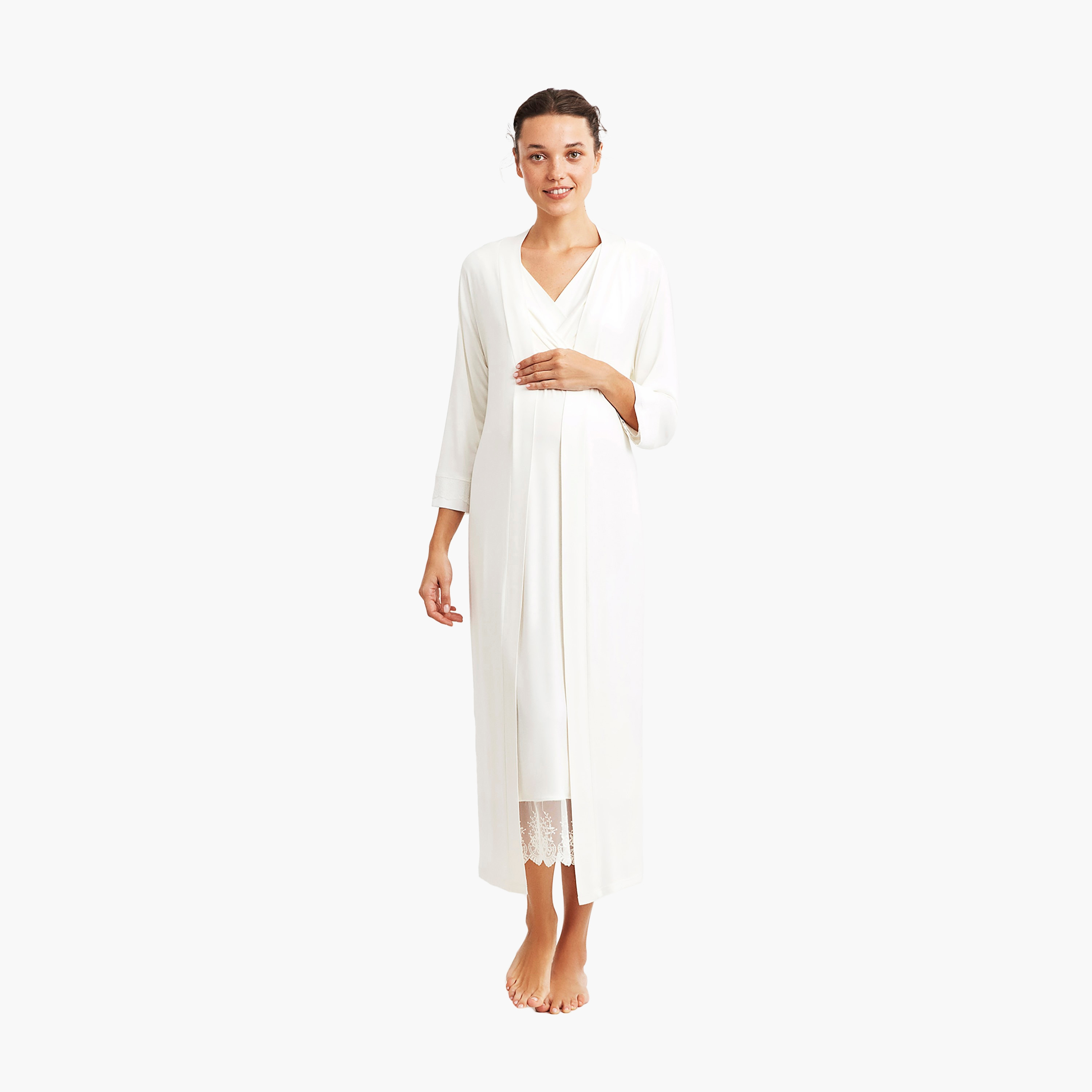 Catherine's Plain V-Neck Three-Quarter Sleeves Women's Robe-women-clothing-maternity-nightwear-image-1