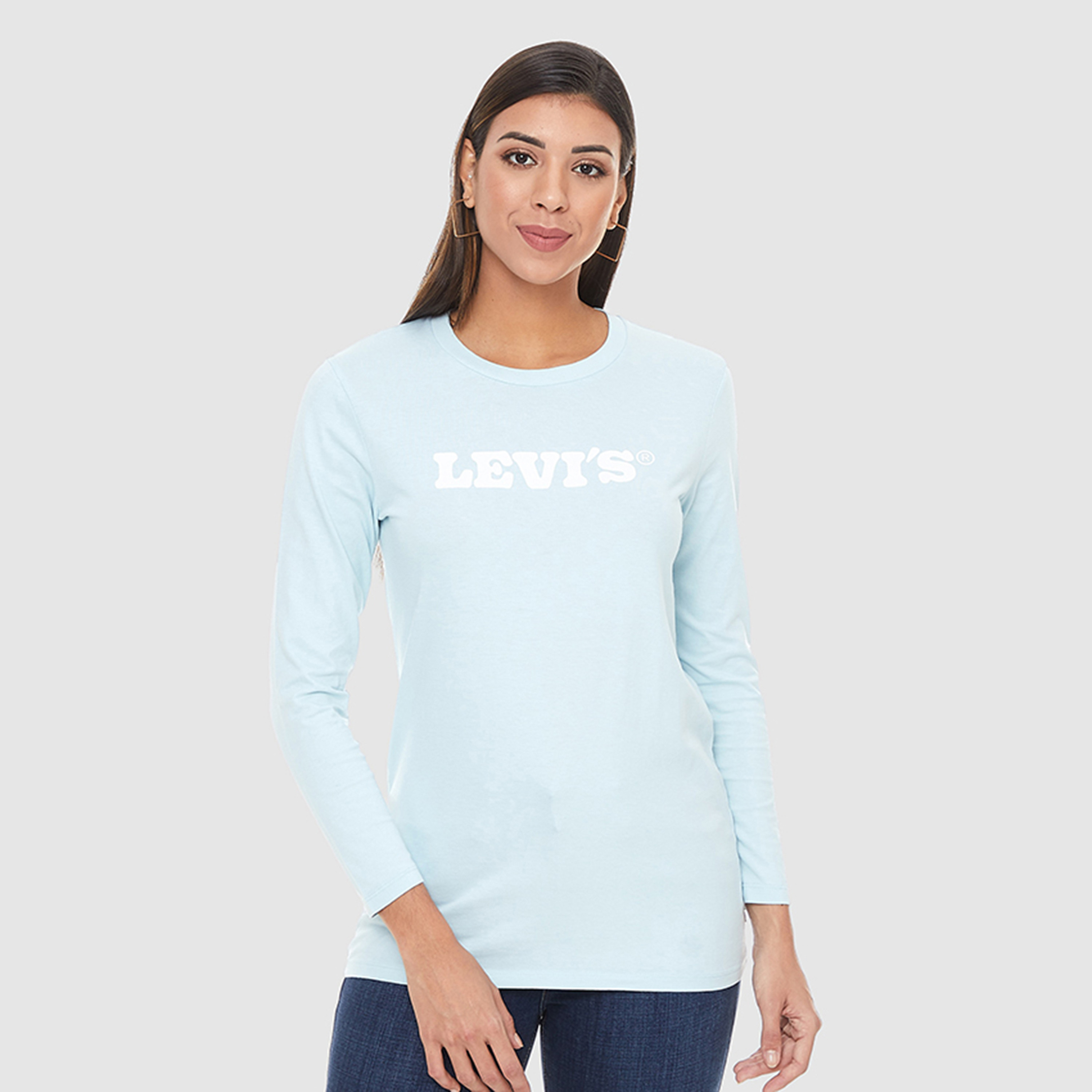 Levi's Women Blue Logo Crew Neck Long Sleeves T-Shirt-women-clothing-tshirts-image-1