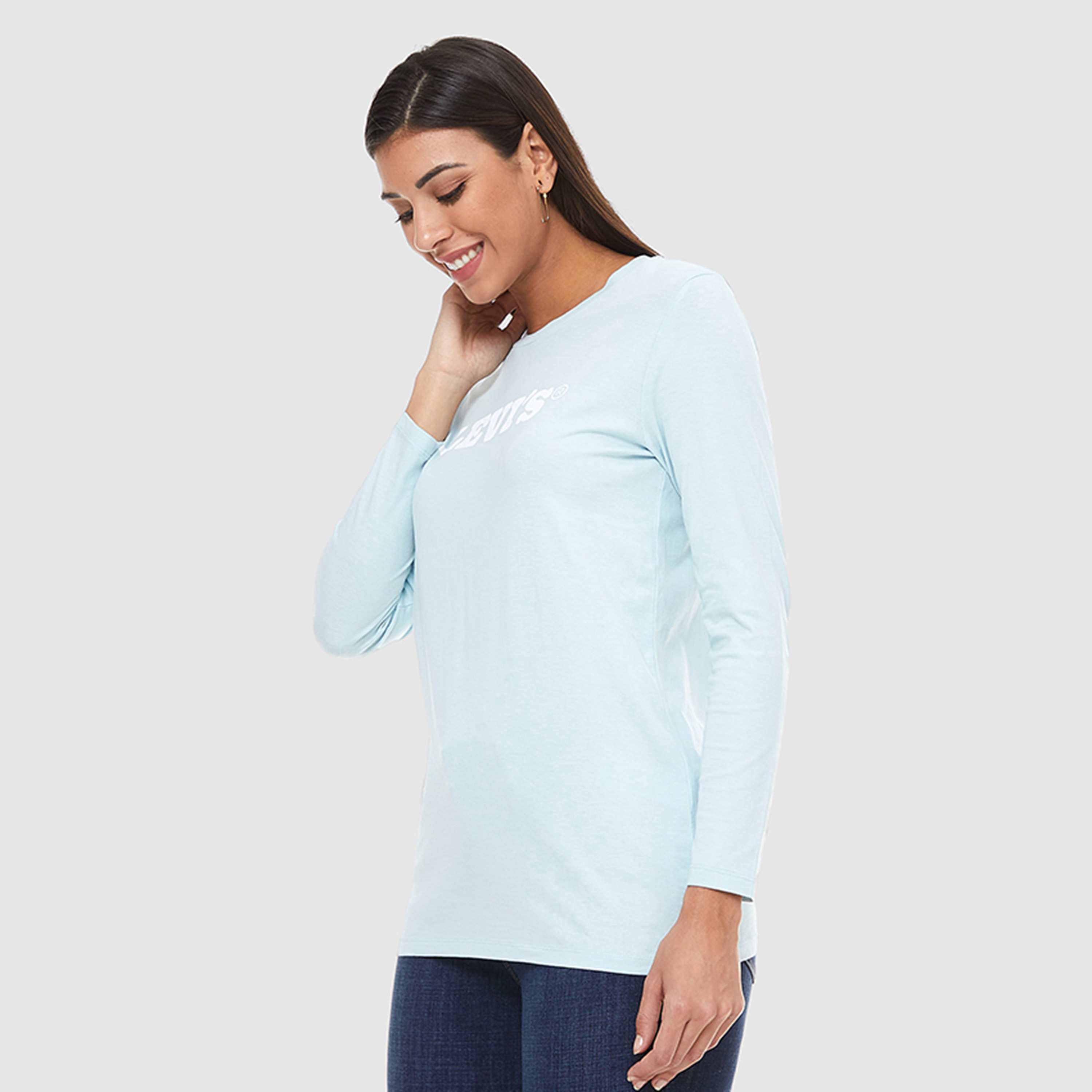 Levi's Women Blue Logo Crew Neck Long Sleeves T-Shirt-women-clothing-tshirts-image-3
