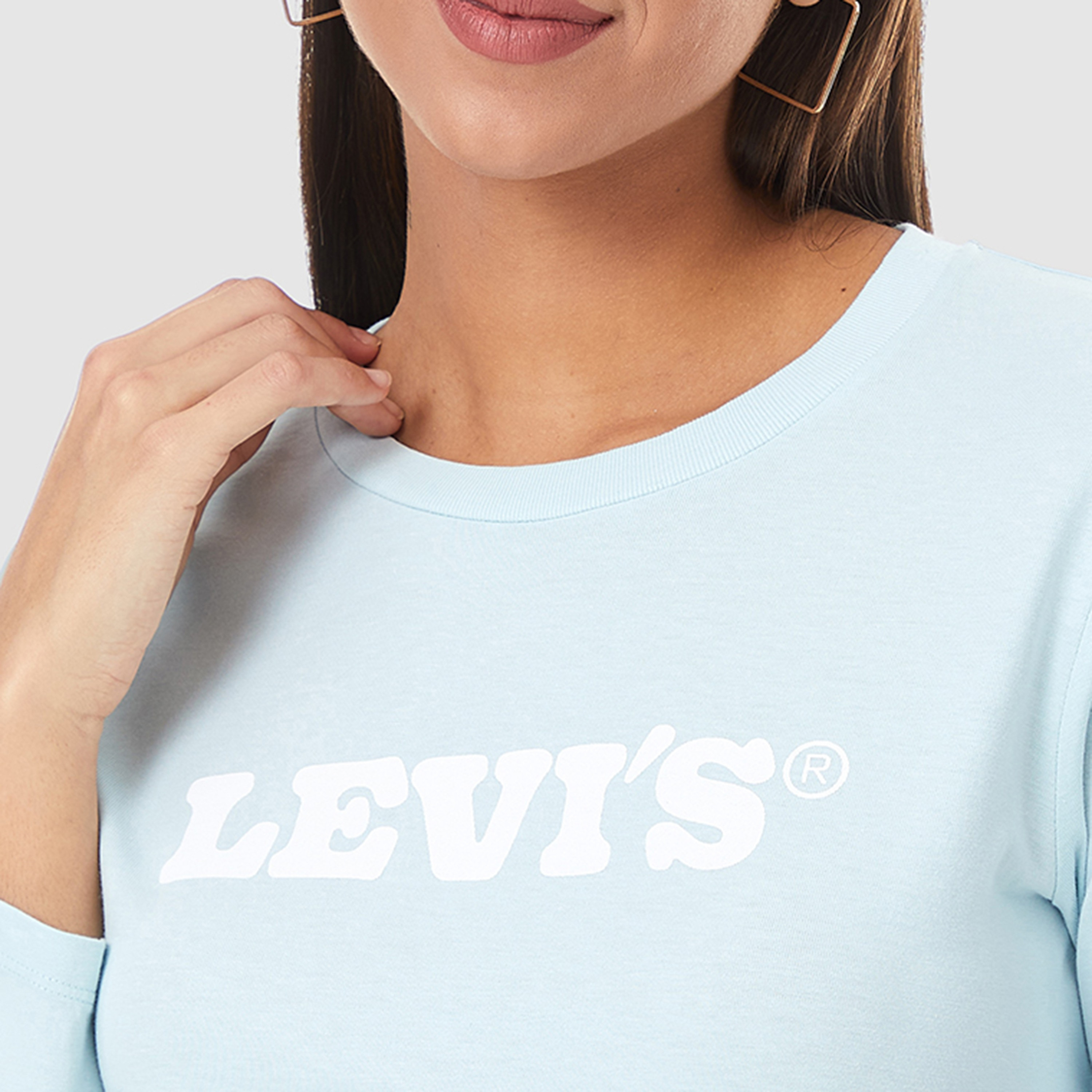 Levi's Women Blue Logo Crew Neck Long Sleeves T-Shirt-women-clothing-tshirts-image-4
