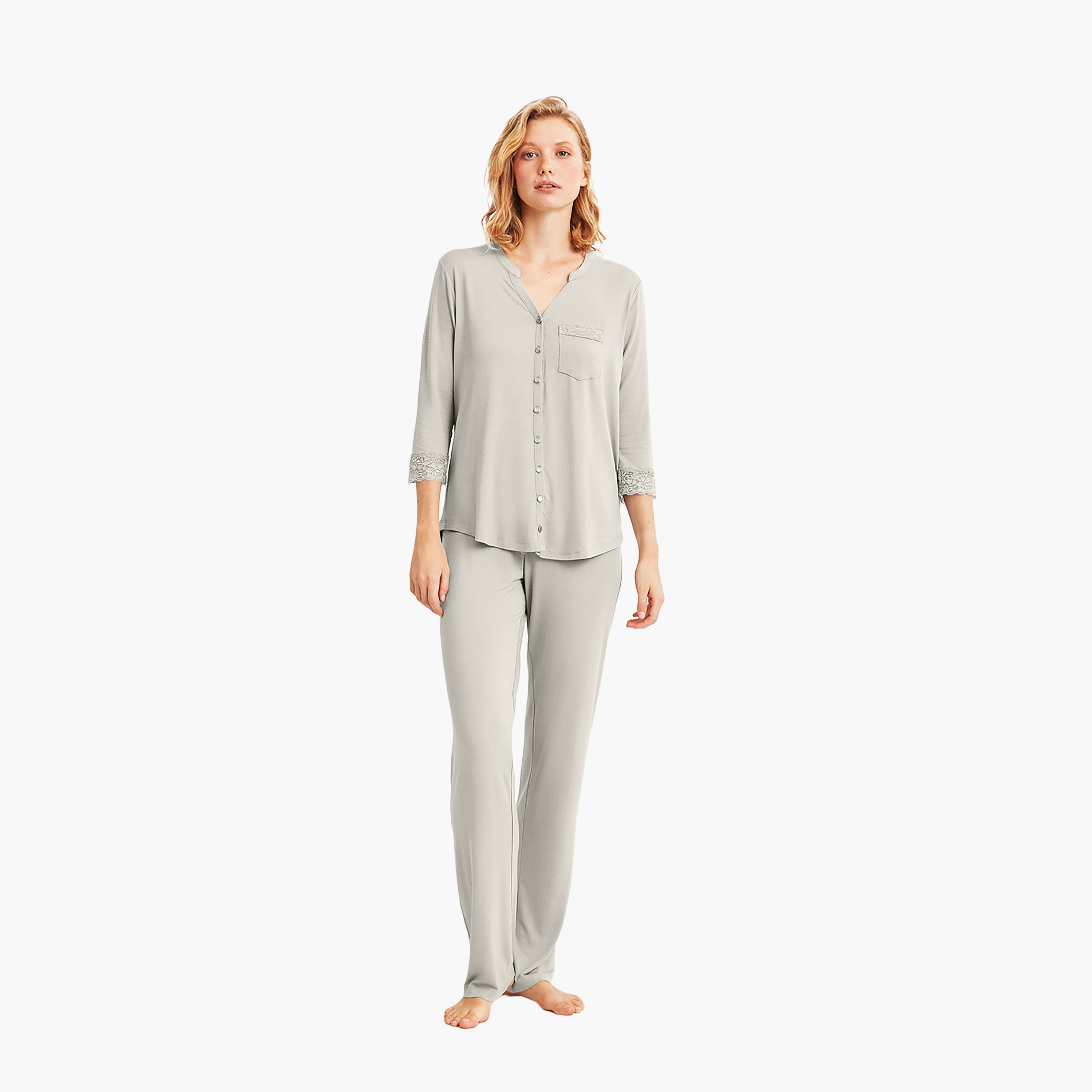Catherine's Pyjama Set with Plain Mandarin Collared Slip Shirt and Women's Pyjama-women-clothing-nightwear-pyjamas-longsets-image-4