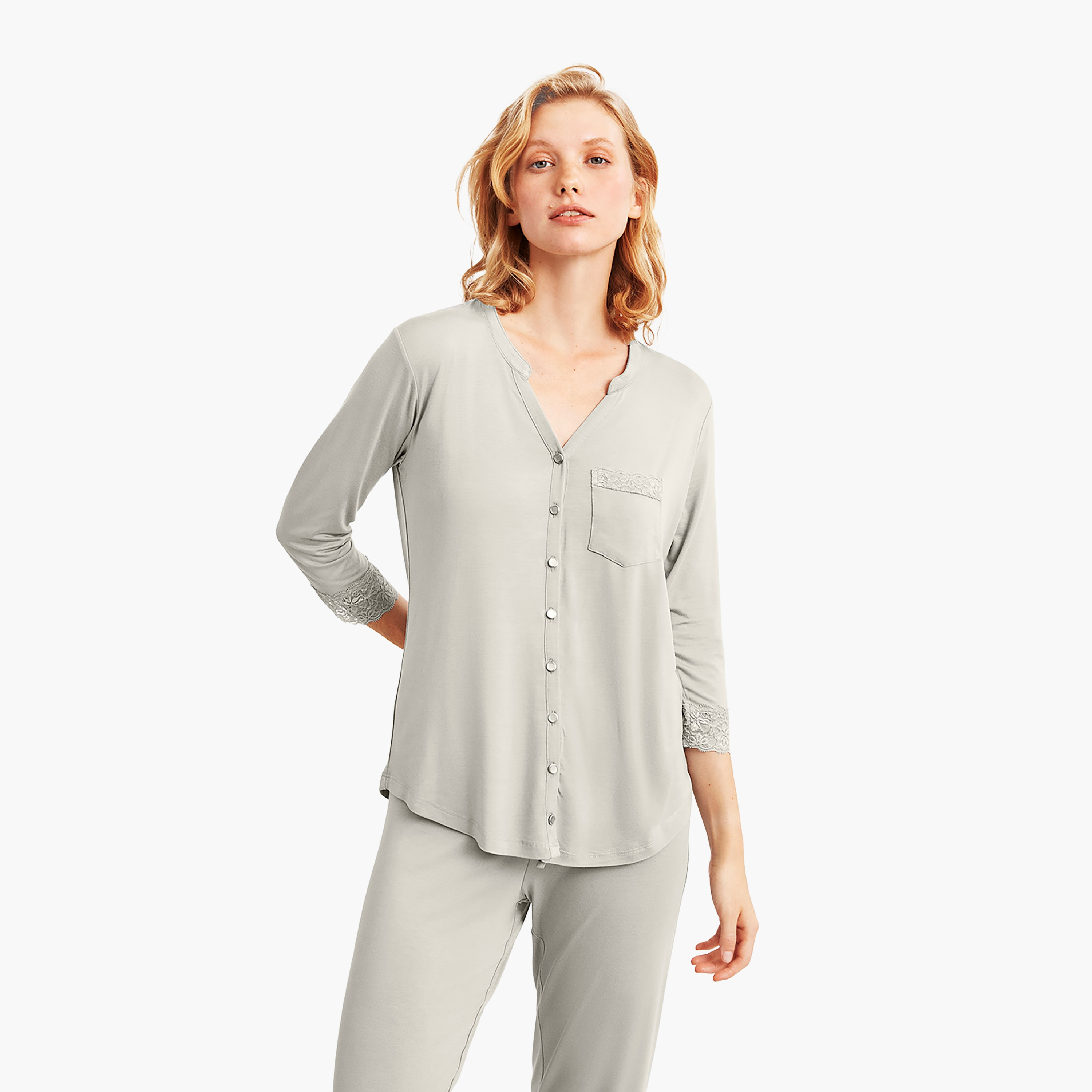 Catherine's Pyjama Set with Plain Mandarin Collared Slip Shirt and Women's Pyjama-women-clothing-nightwear-pyjamas-longsets-image-2