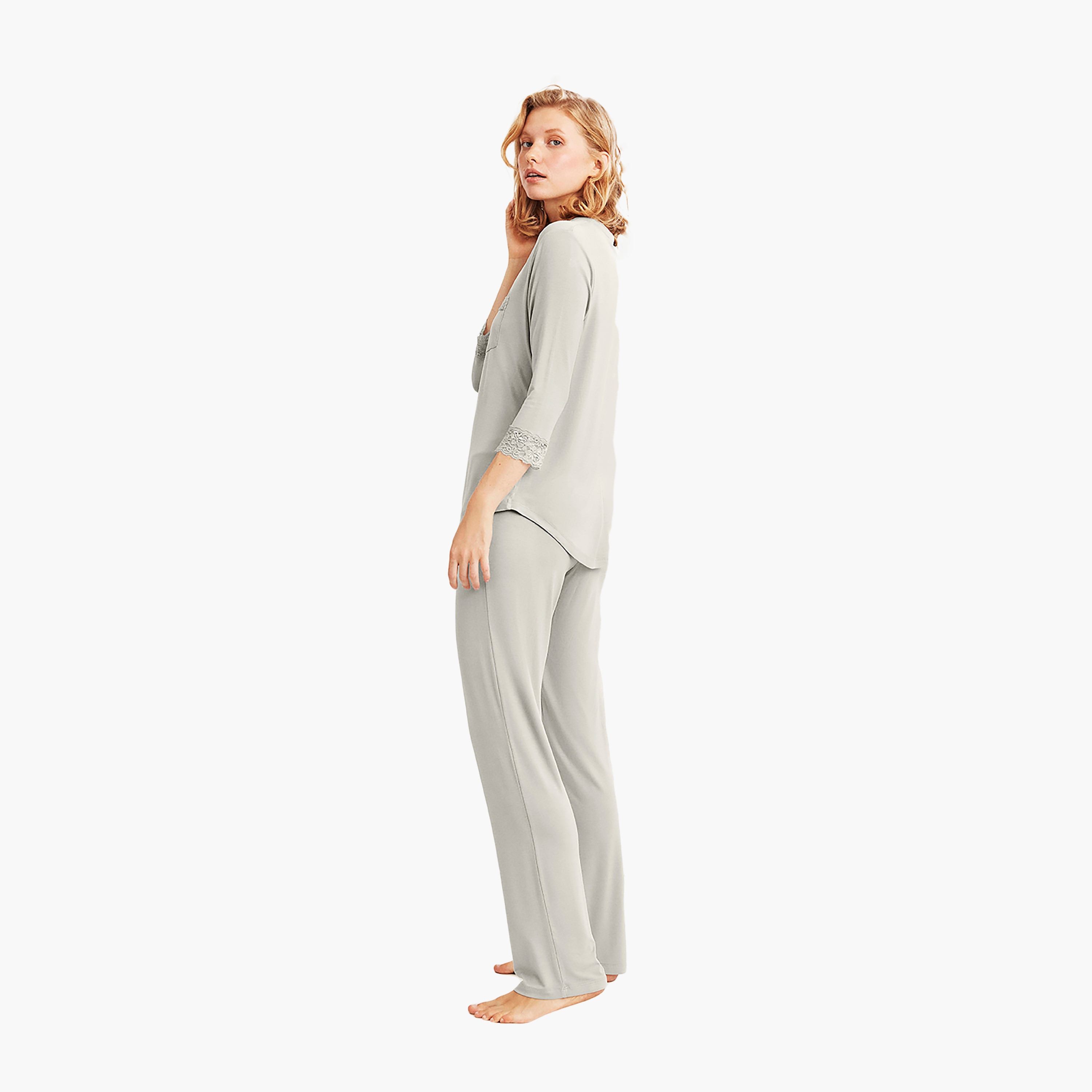Catherine's Pyjama Set with Plain Mandarin Collared Slip Shirt and Women's Pyjama-women-clothing-nightwear-pyjamas-longsets-image-6
