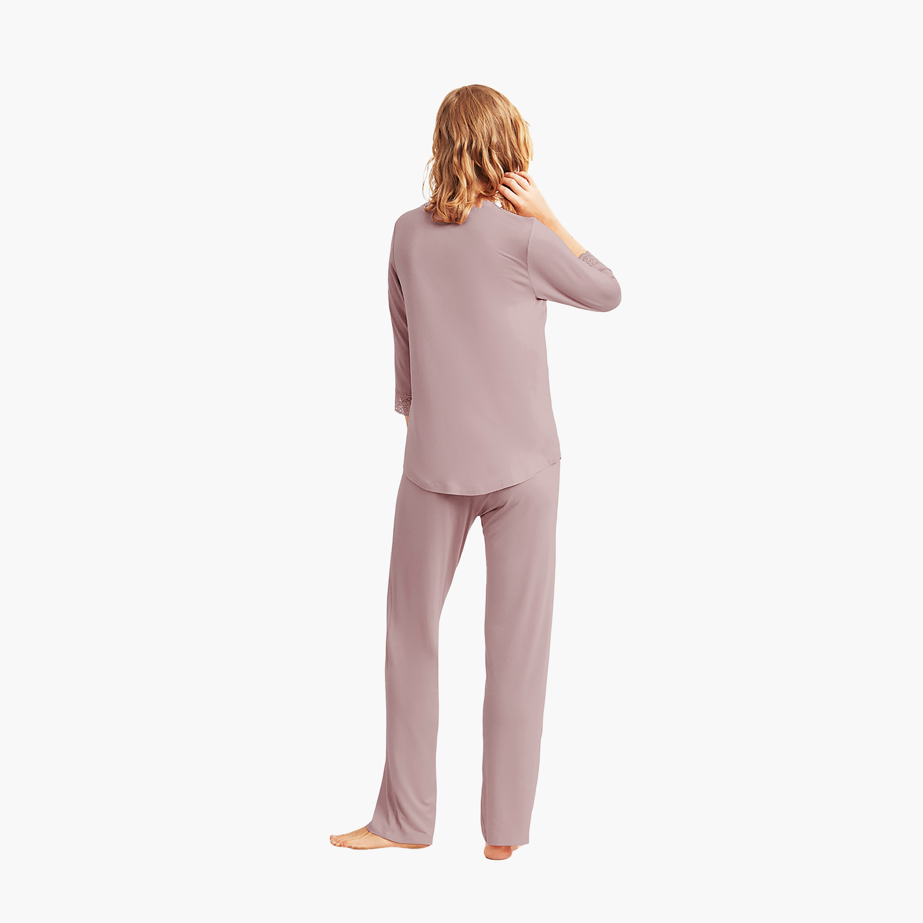 Catherine's Pyjama Set with Plain Mandarin Collared Slip Shirt and Women's Pyjama-women-clothing-nightwear-pyjamas-longsets-image-2