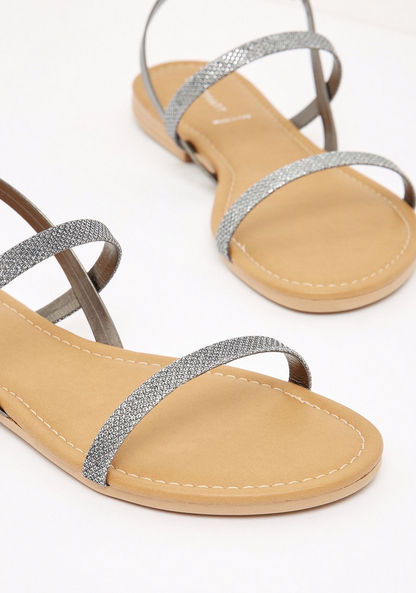 Glitter Textured Sandals with Buckle Closure-Women%27s Flat Sandals-image-2
