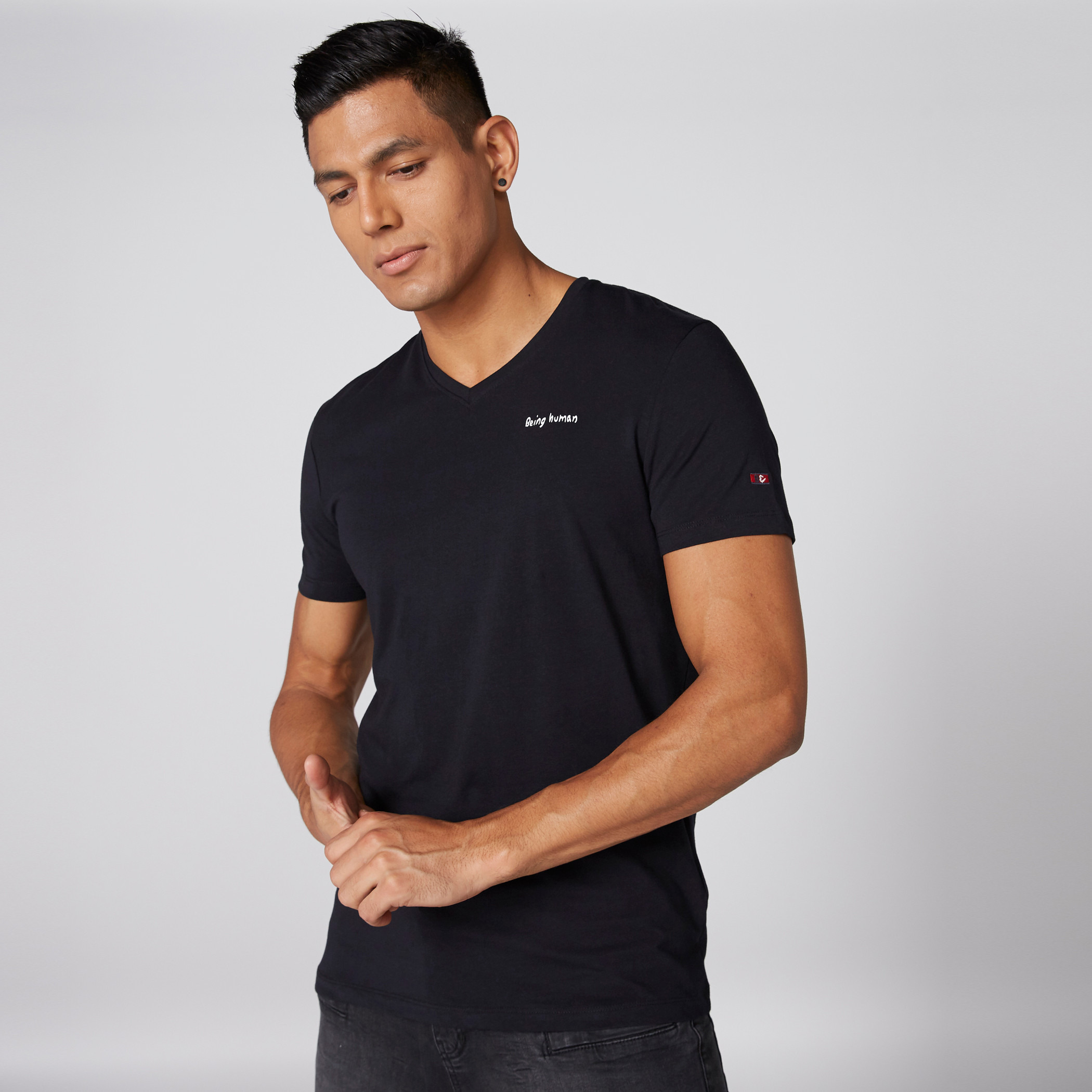 Shop Being Human Printed V-Neck T-Shirt 