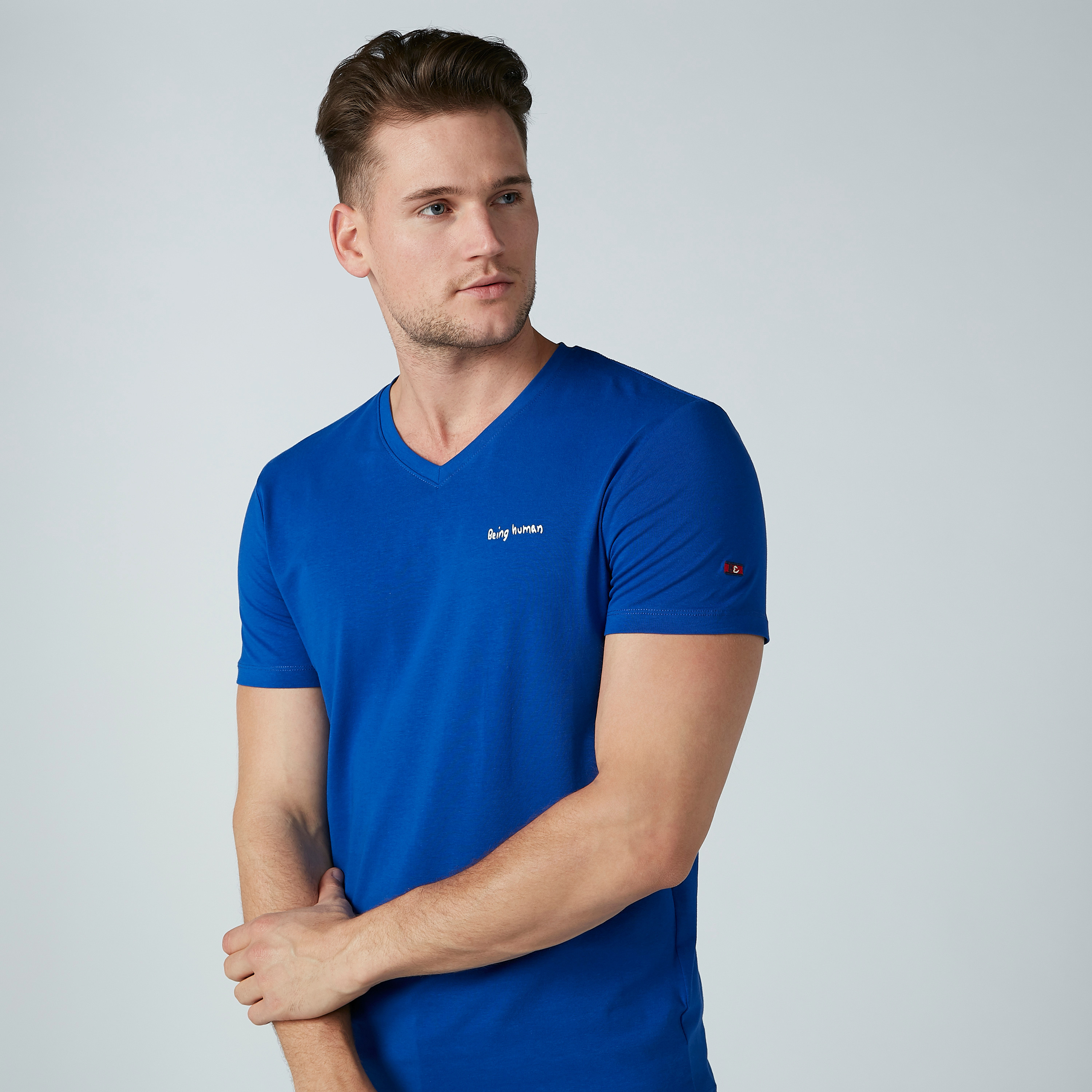 Human Plain T-shirt with V-neck Online 