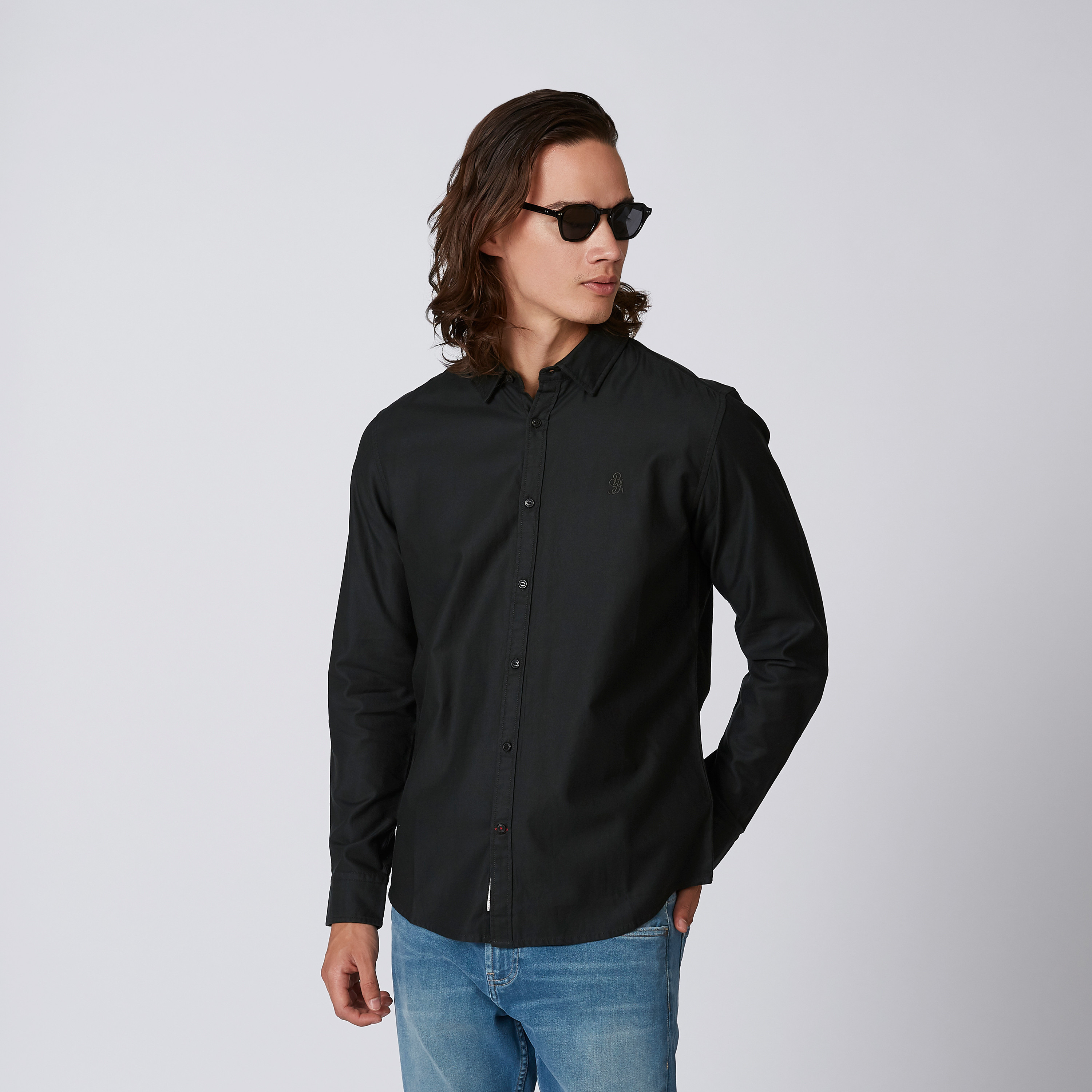Being Human Plain Shirt with Spread Collar and Long Sleeves-men-clothing-shirts-image-1
