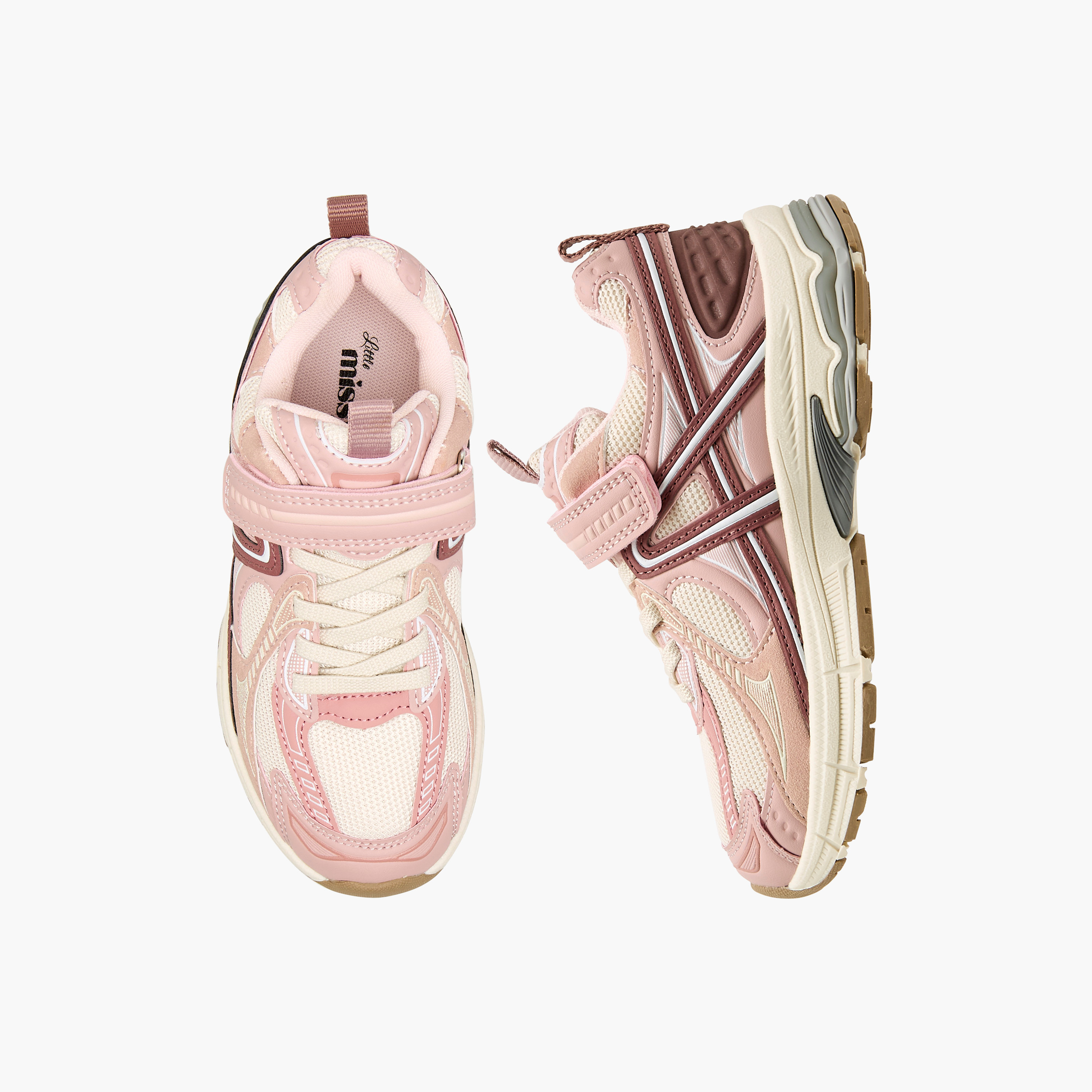 Little Missy Panelled Sneakers with Hook and Loop Closure-girls-shoes-sneakers-image-1