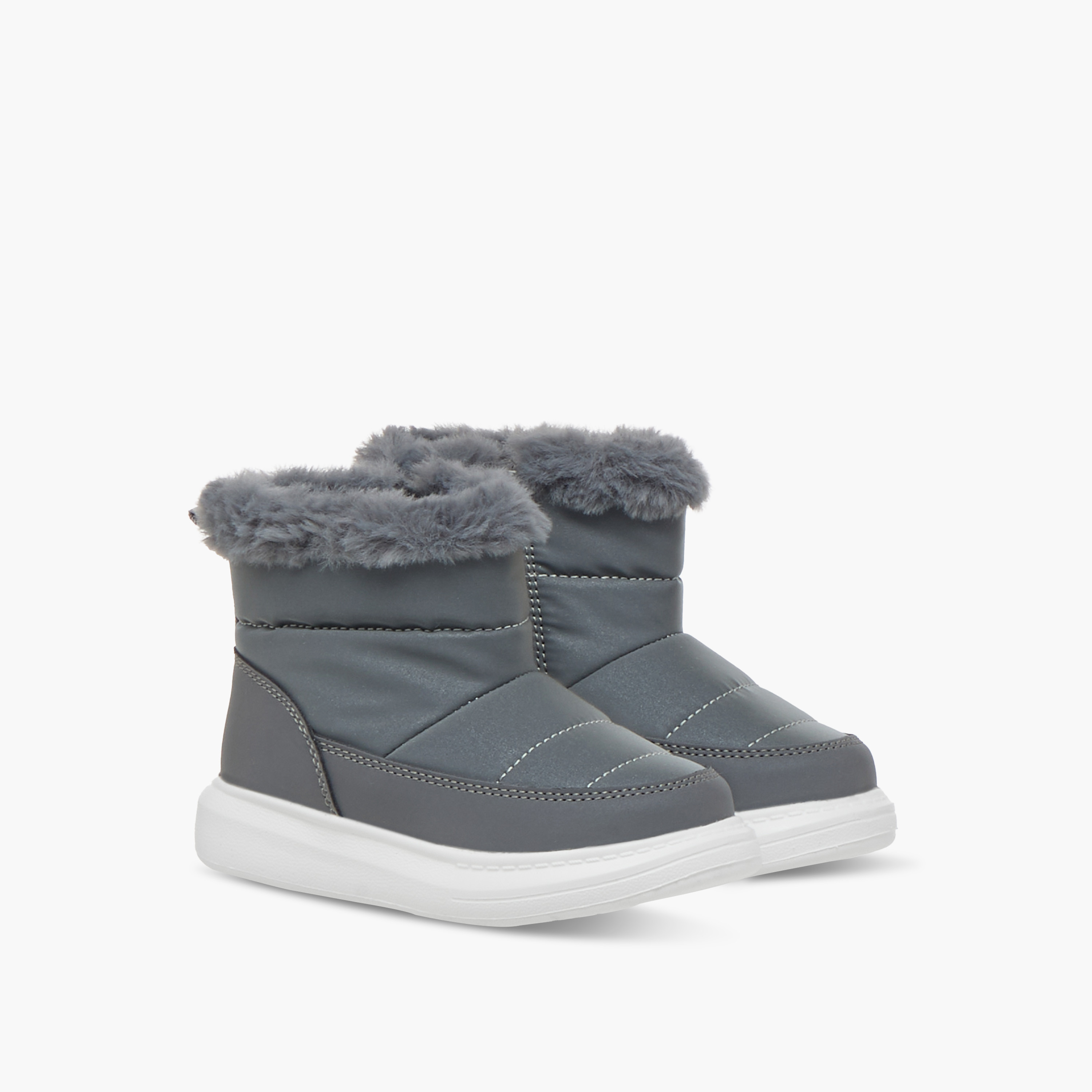 Barefeet Faux Fur Accent Ankle Boots with Zip Closure-girls-shoes-boots-image-1