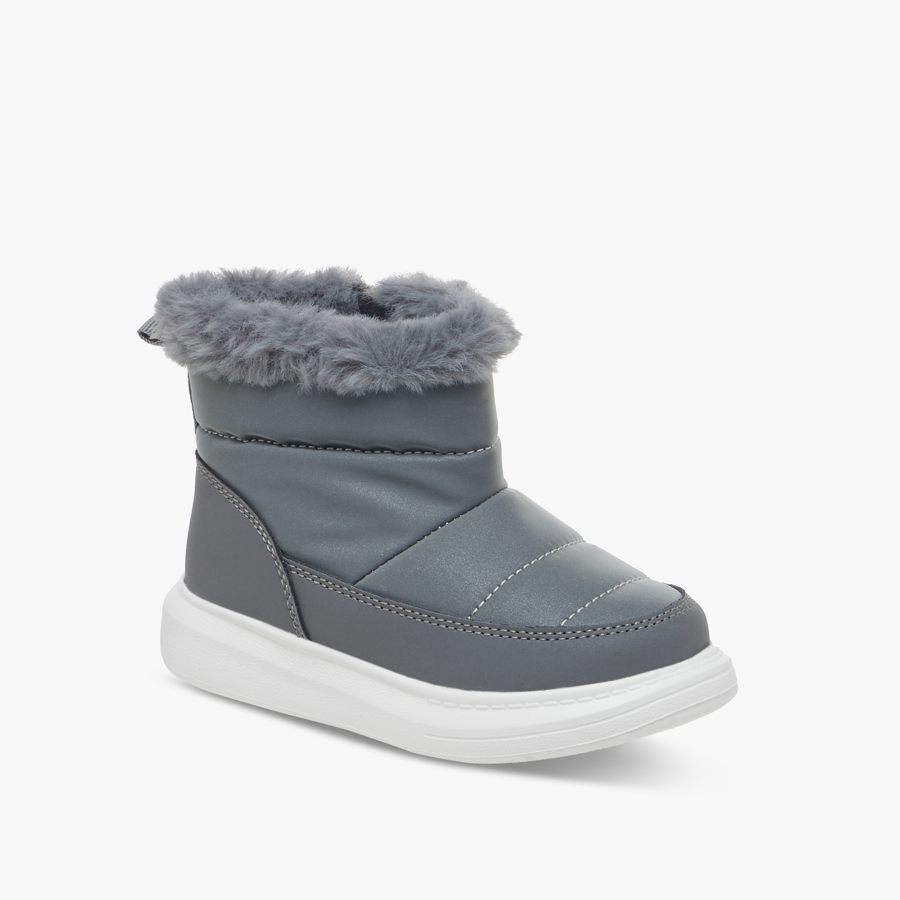 Barefeet Faux Fur Accent Ankle Boots with Zip Closure-girls-shoes-boots-image-2