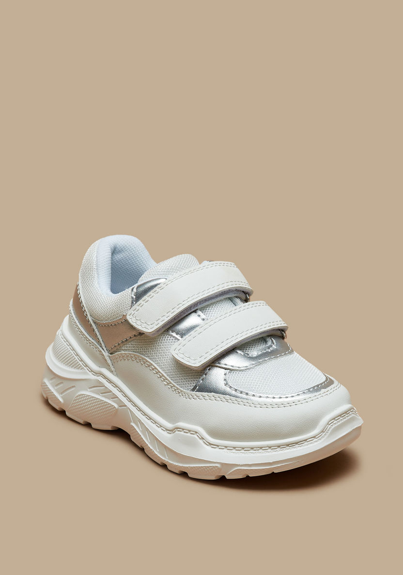 Juniors Solid Sneakers with Hook and Loop Closure-Girl%27s Sneakers-image-0