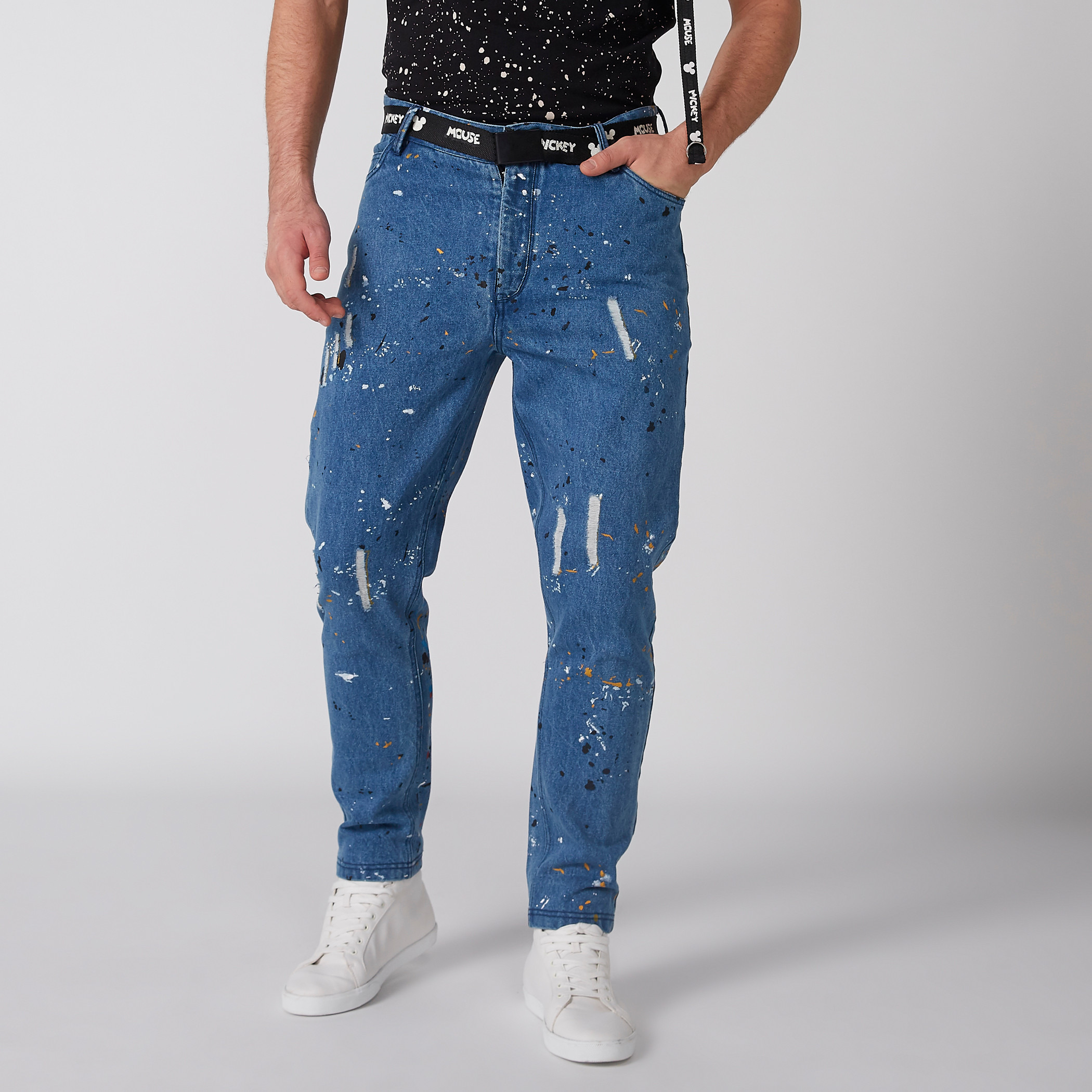 Mickey Mouse Printed Distressed Jeans 