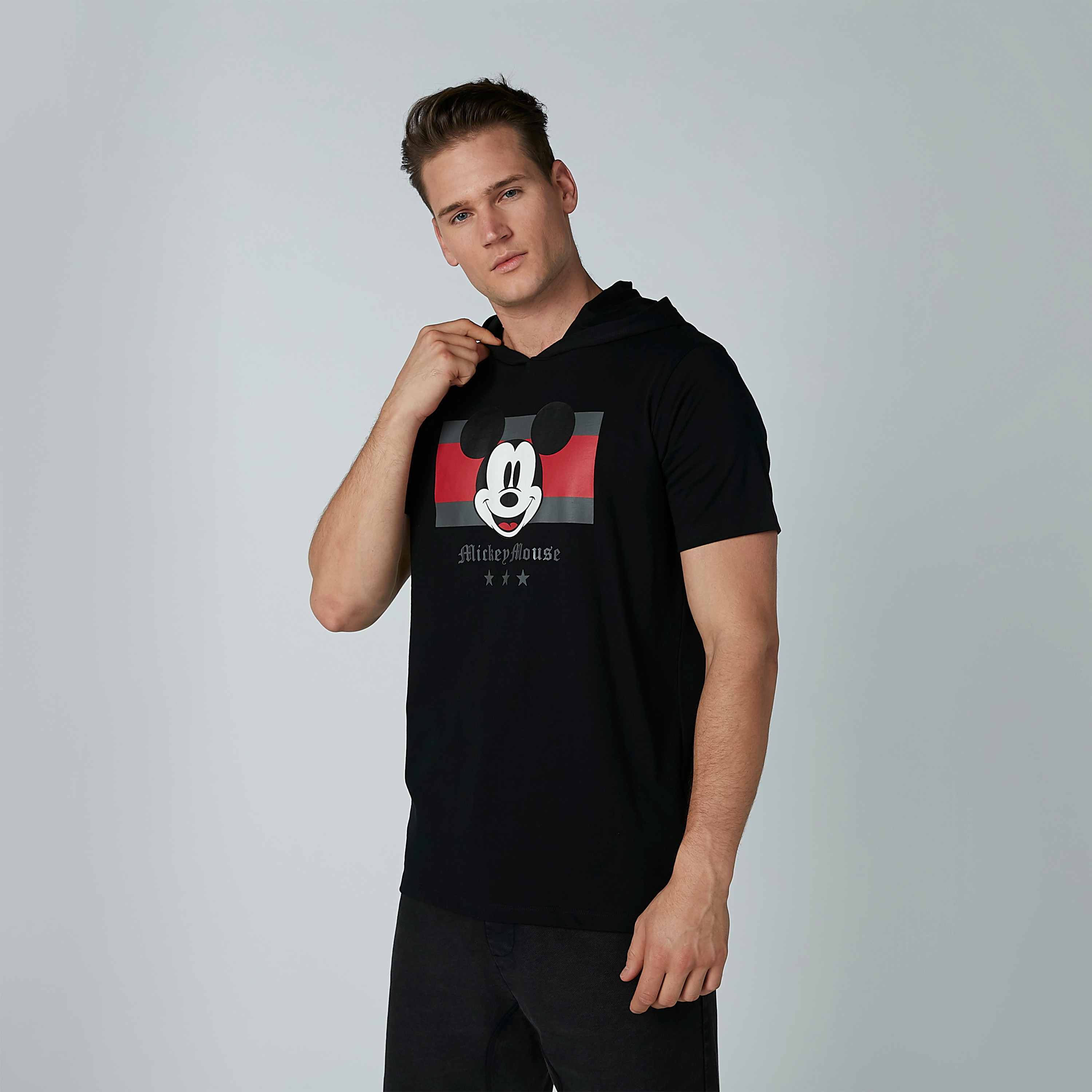 Mickey Mouse Printed T-shirt with Hood and Short Sleeves-men-clothing-tshirtsandpolos-tshirts-image-1