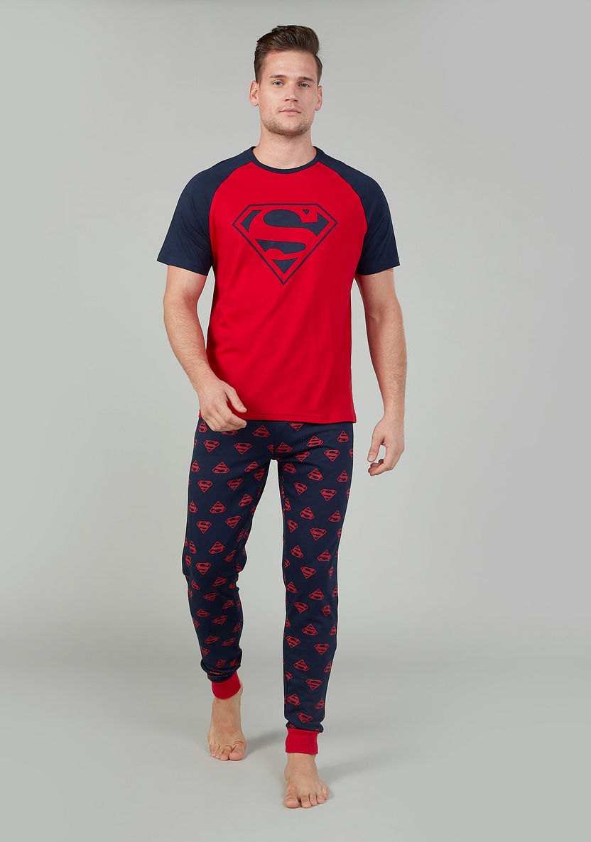 Sustainability Superman Printed T-shirt with Full Length Jog Pants-Sets-image-0
