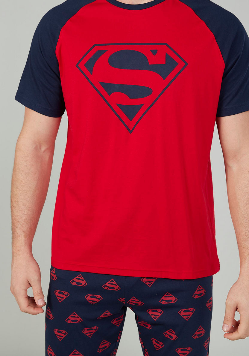 Sustainability Superman Printed T-shirt with Full Length Jog Pants-Sets-image-1