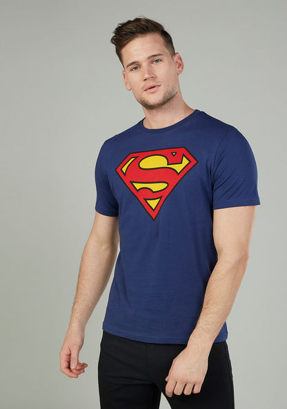 Slim Fit Superman Printed T-shirt with Crew Neck and Short Sleeves