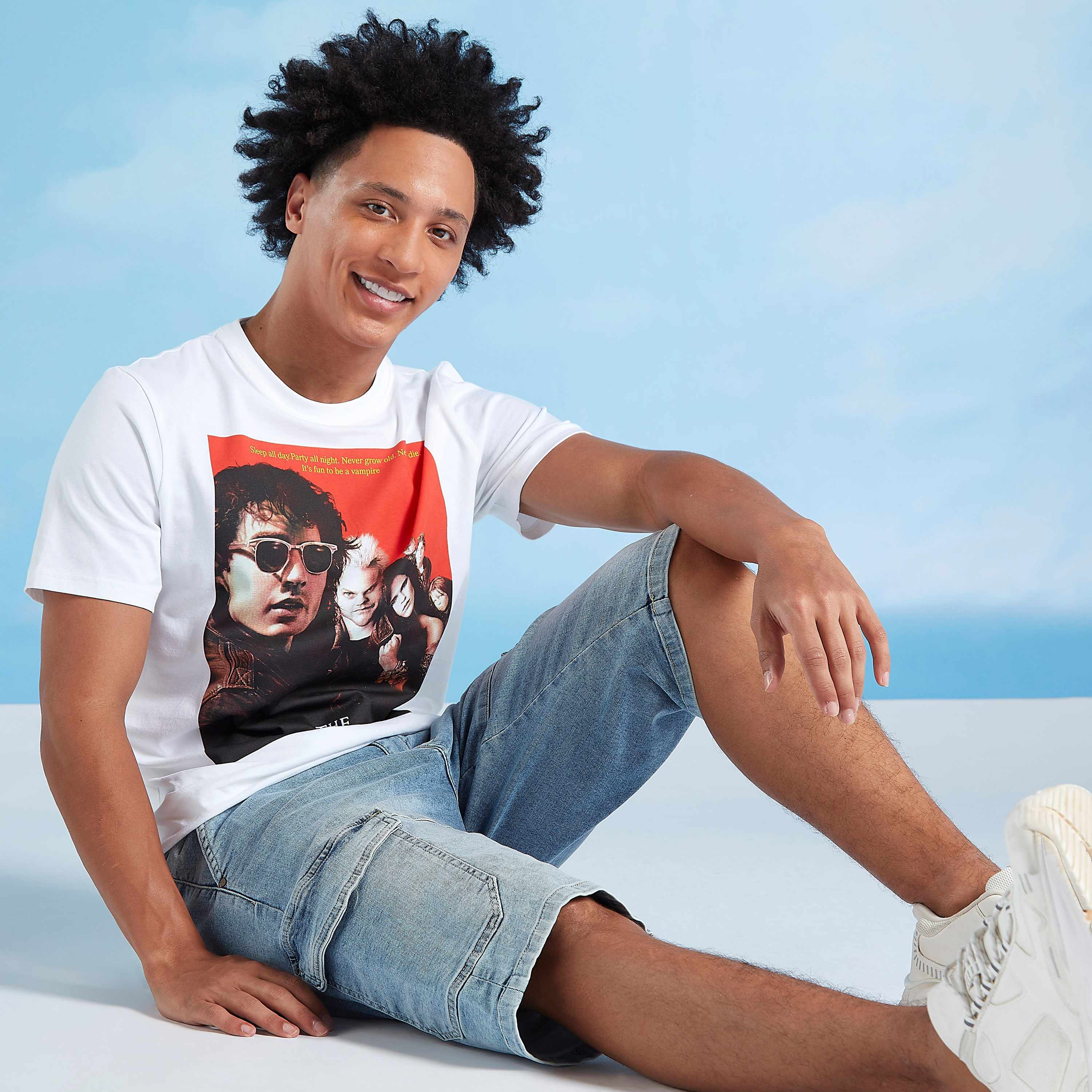 Shop Slim Fit The Lost Boys Print T-shirt with Crew Neck and Short
