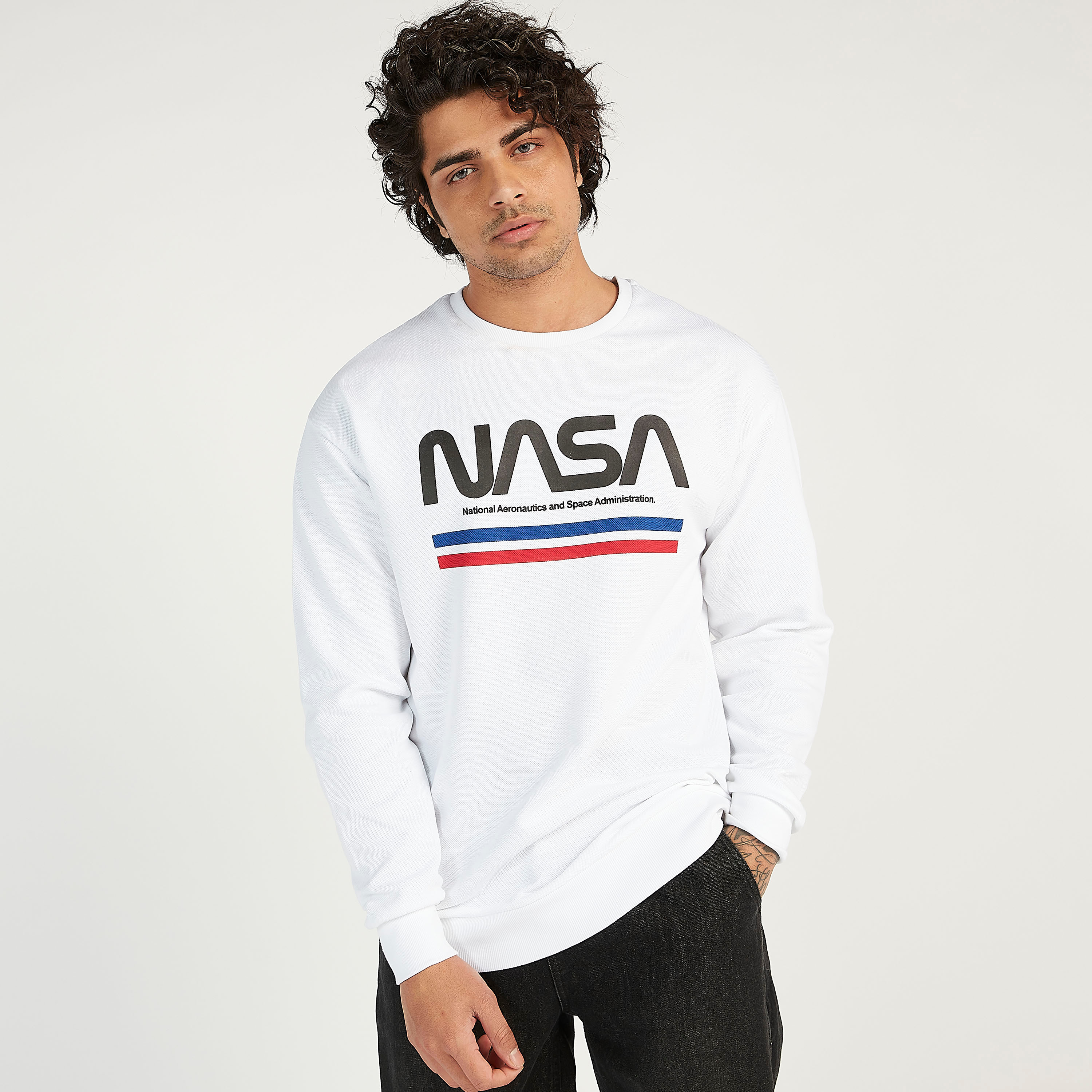 Buy Sustainable NASA Print Crew Neck Sweatshirt with Long Sleeves Splash UAE