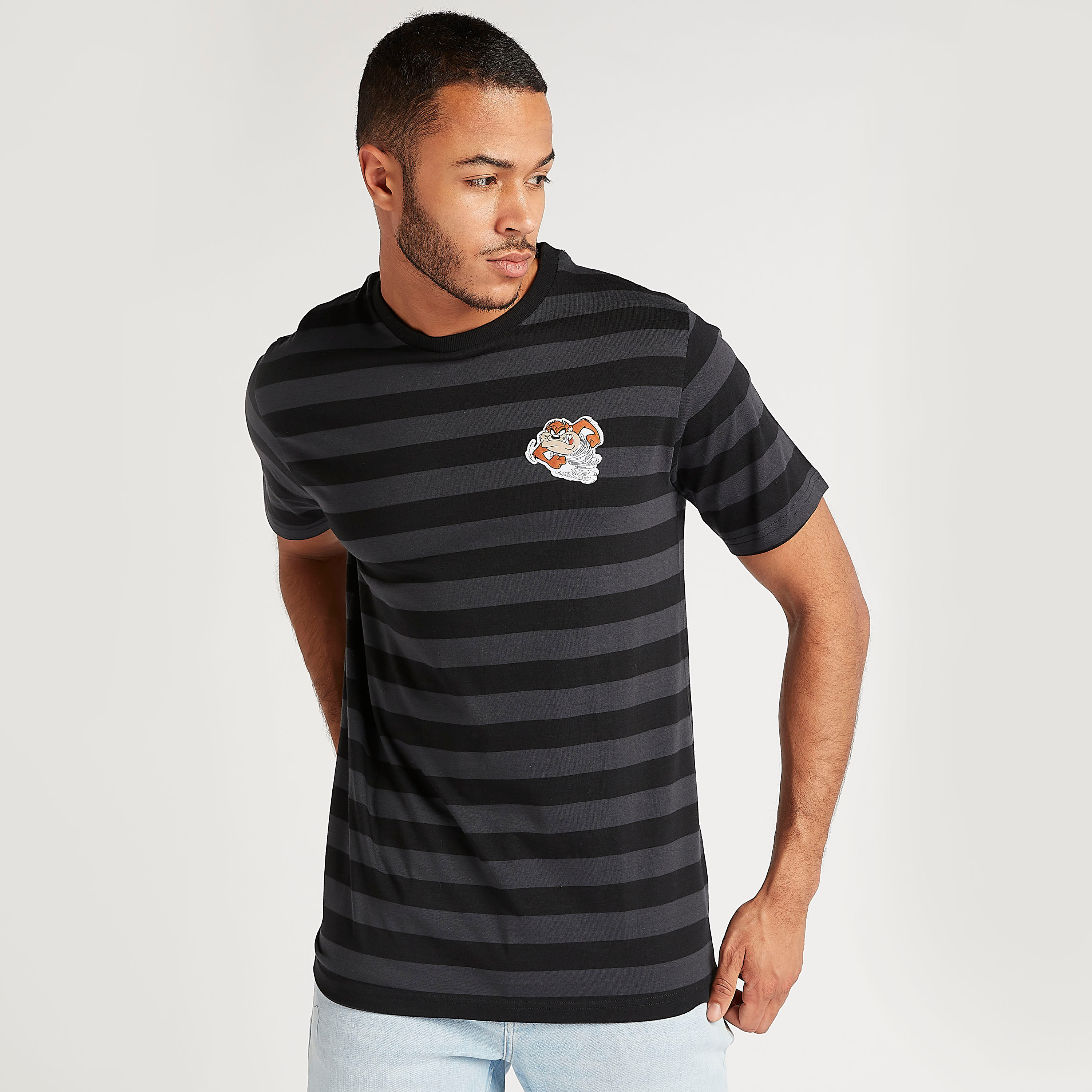 Looney Tunes Print Striped T-shirt with Crew Neck and Short Sleeves-men-clothing-tshirtsandpolos-tshirts-image-1