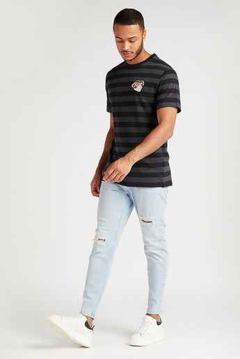 Looney Tunes Print Striped T-shirt with Crew Neck and Short Sleeves