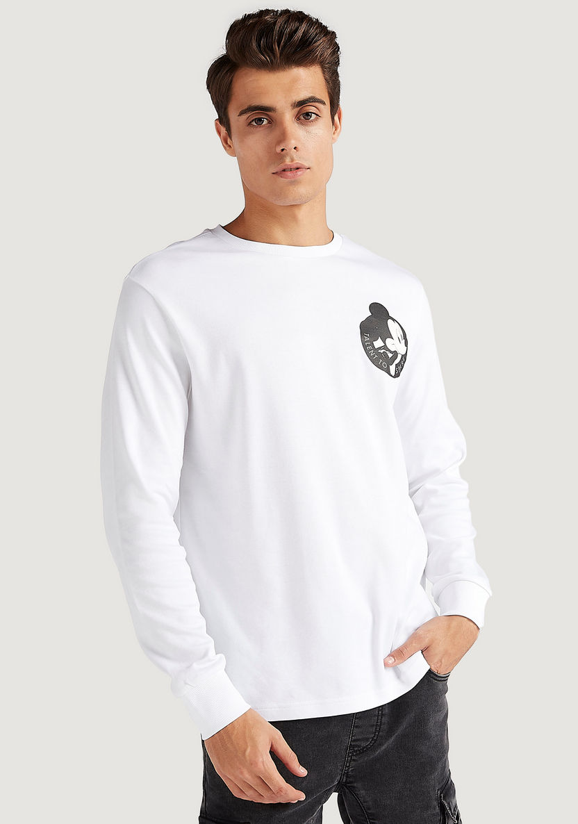 Mickey Mouse Print T-shirt with Long Sleeves-T Shirts-image-0