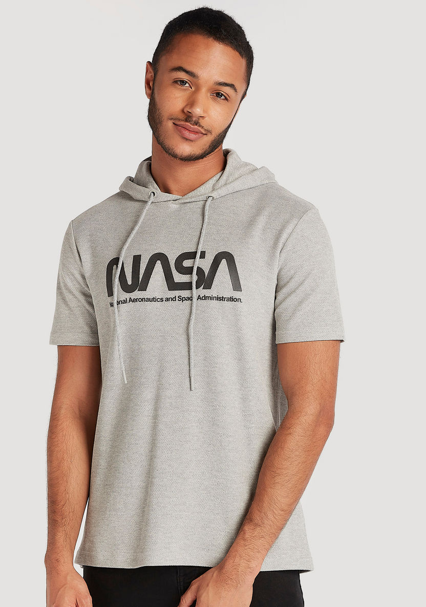 NASA Print T-shirt with Hood and Short Sleeves-T Shirts-image-0