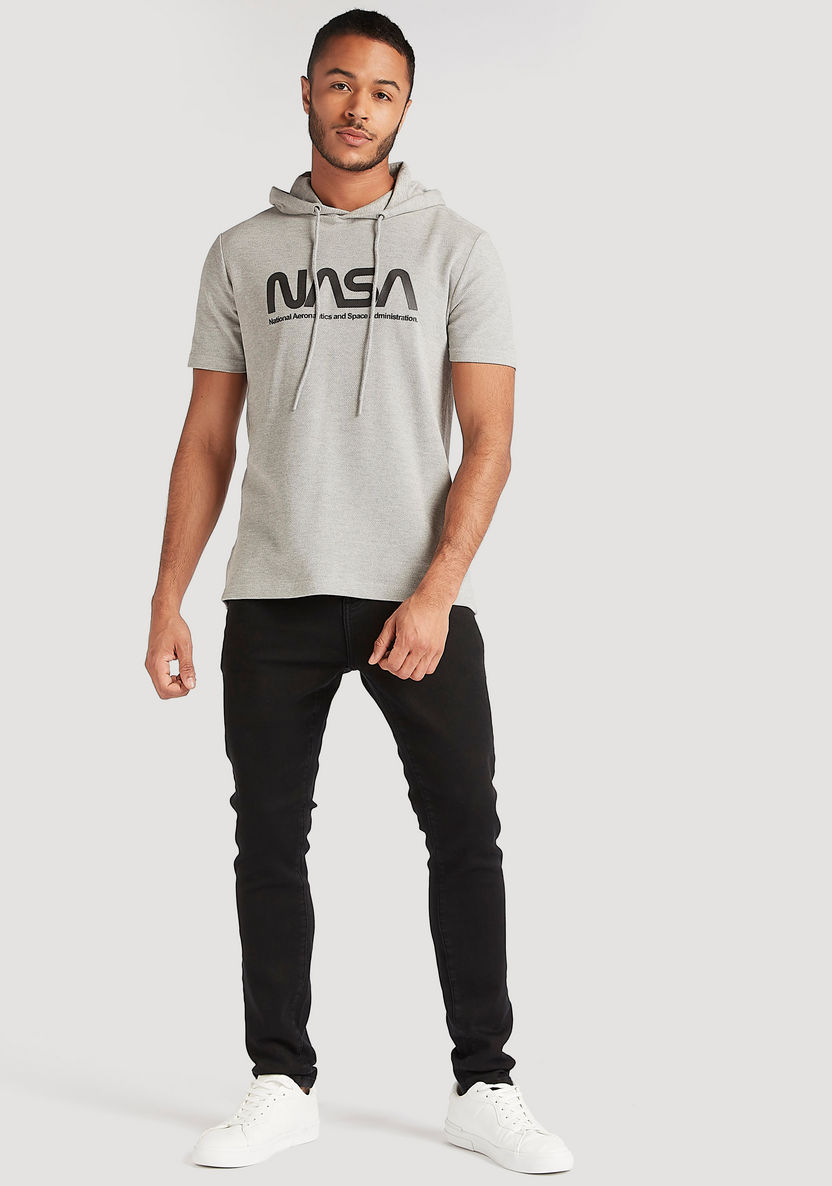 NASA Print T-shirt with Hood and Short Sleeves-T Shirts-image-1