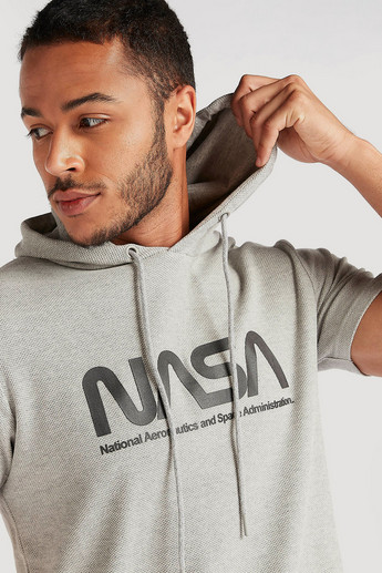 Sustainable NASA Print T-shirt with Hood and Short Sleeves