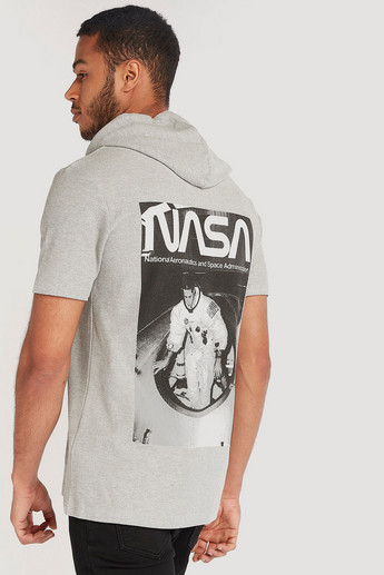 Sustainable NASA Print T-shirt with Hood and Short Sleeves