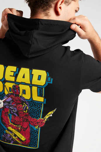 Sustainable Deadpool Print Hoodie with Short Sleeves