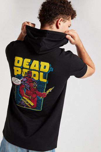 Sustainable Deadpool Print Hoodie with Short Sleeves