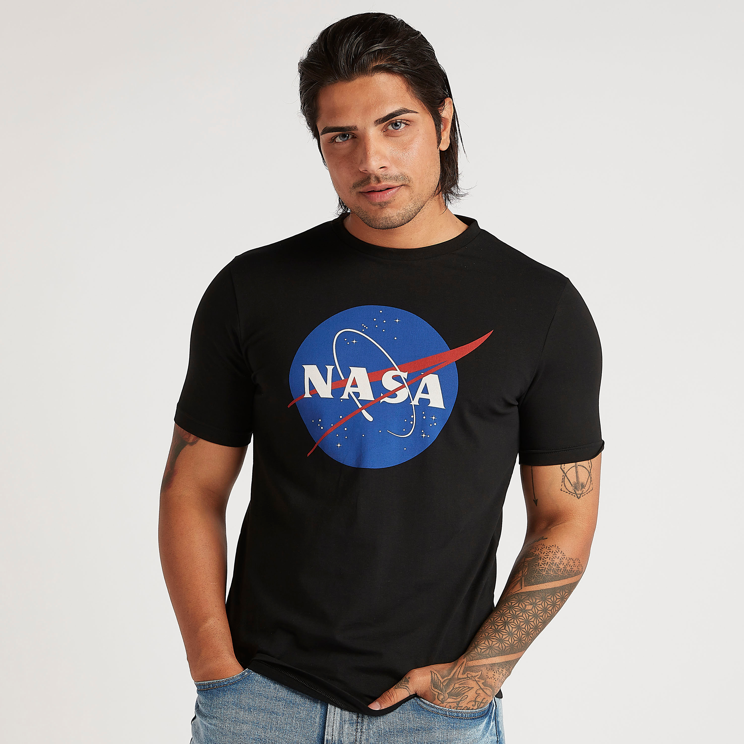 NASA Print T shirt with Short Sleeves and Crew Neck