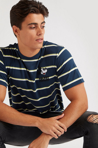 Sustainable Striped T-shirt with Mickey Mouse Embroidery