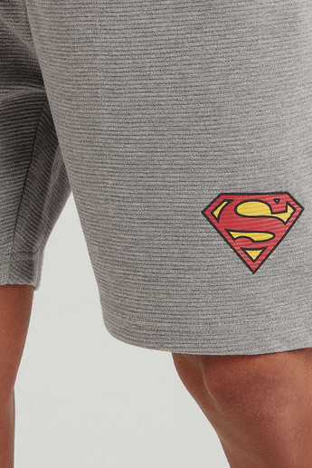 Sustainable Superman Logo Print Mid-Rise Shorts with Drawstring Closure