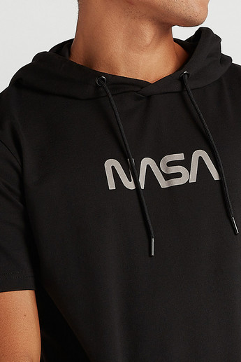 Sustainable NASA Print Hoodie with Short Sleeves