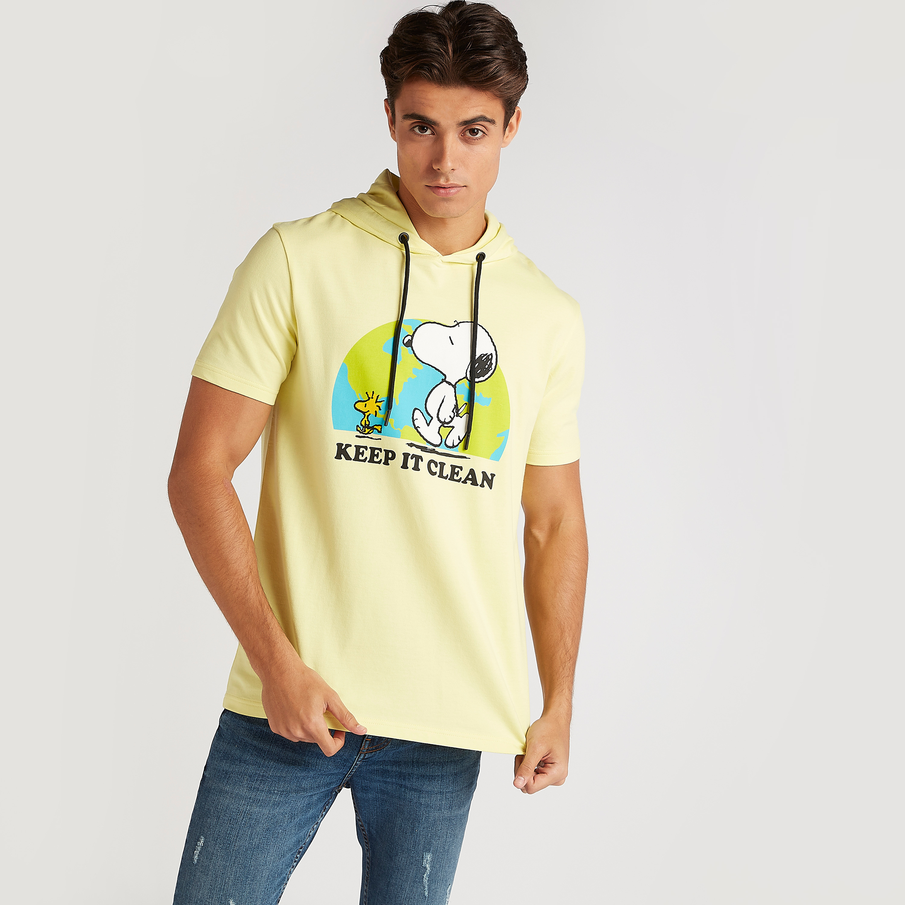 Peanuts Print T-shirt with Hood and Short Sleeves-men-clothing-tshirtsandpolos-tshirts-image-1