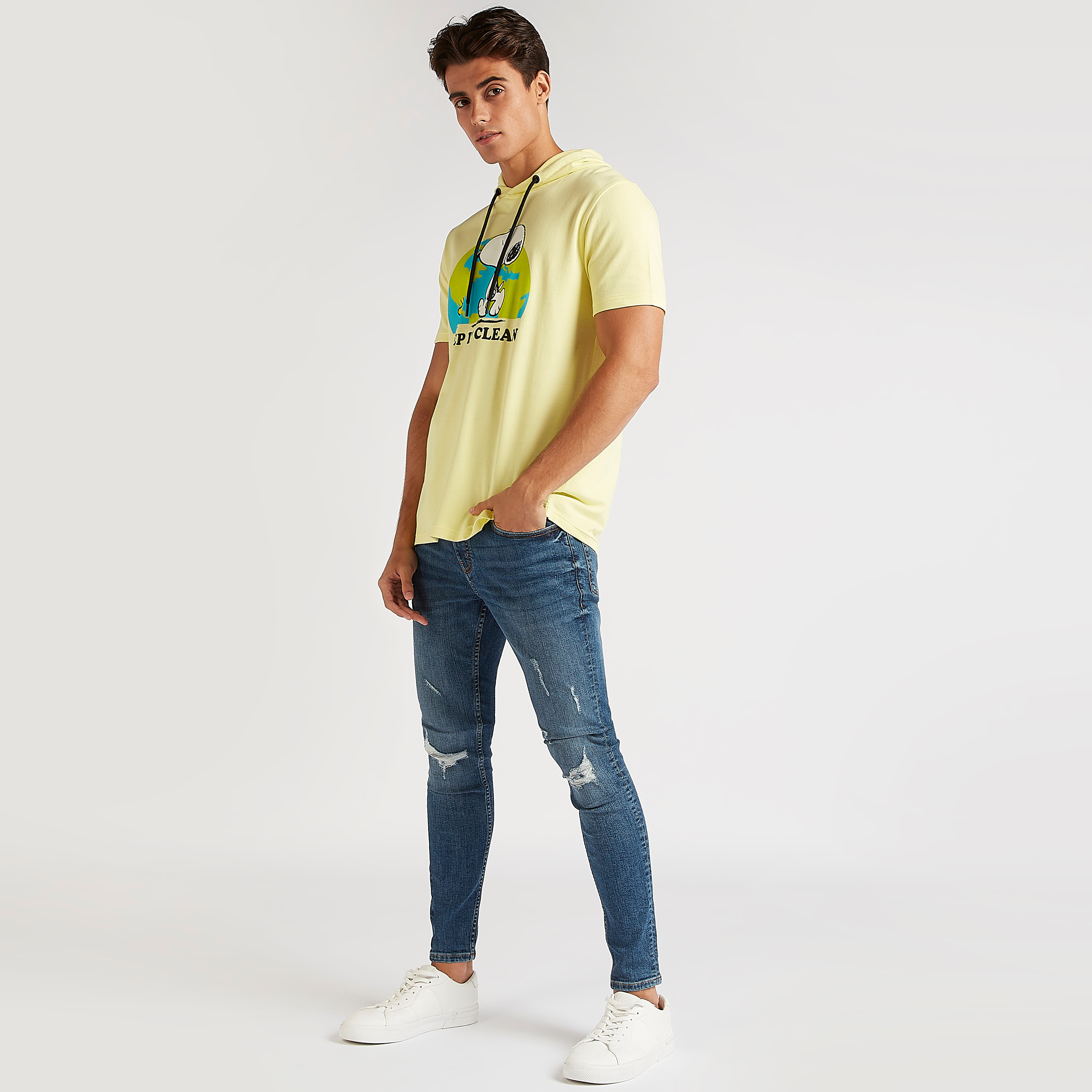 Peanuts Print T-shirt with Hood and Short Sleeves-men-clothing-tshirtsandpolos-tshirts-image-2