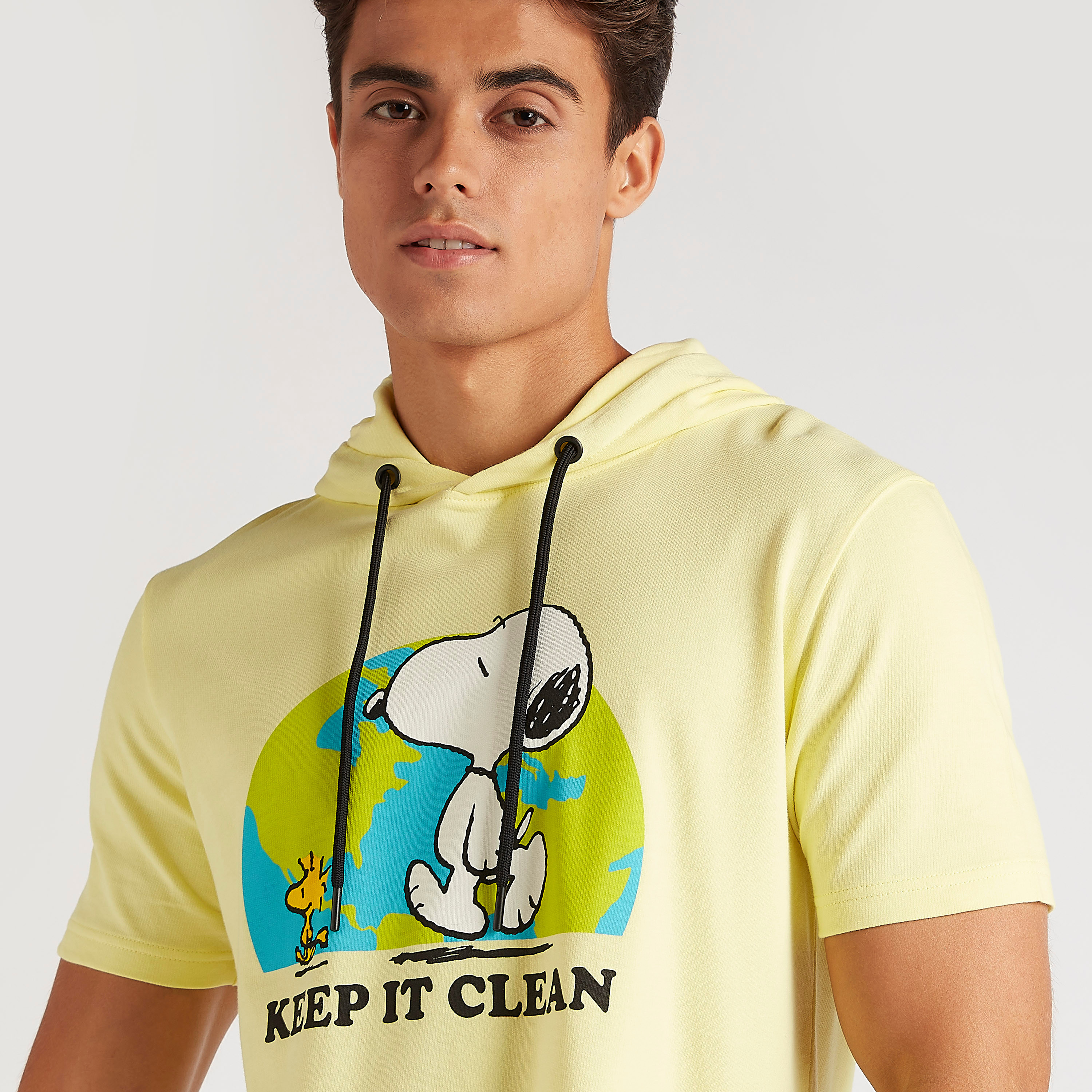 Peanuts Print T-shirt with Hood and Short Sleeves-men-clothing-tshirtsandpolos-tshirts-image-3