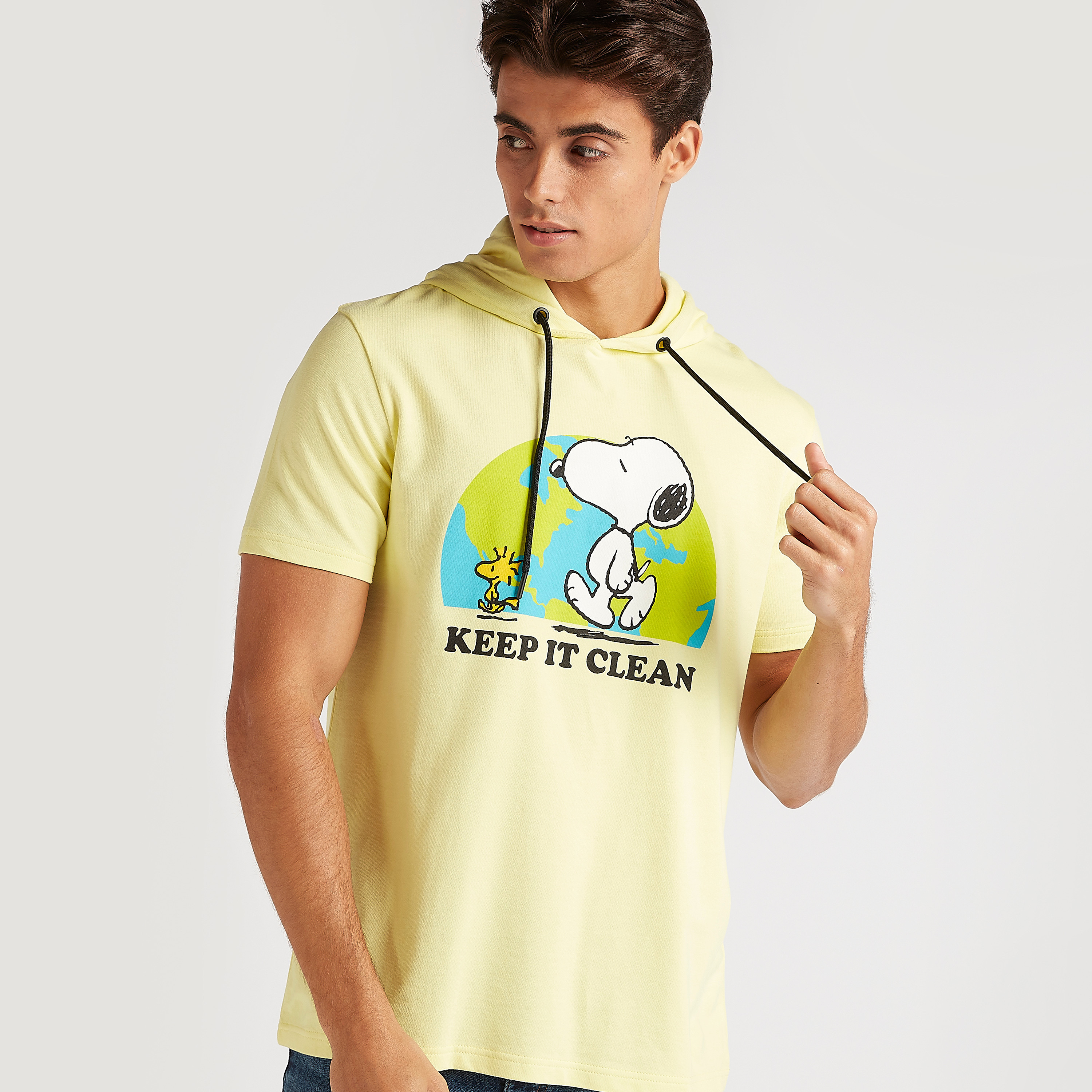 Peanuts Print T-shirt with Hood and Short Sleeves-men-clothing-tshirtsandpolos-tshirts-image-5